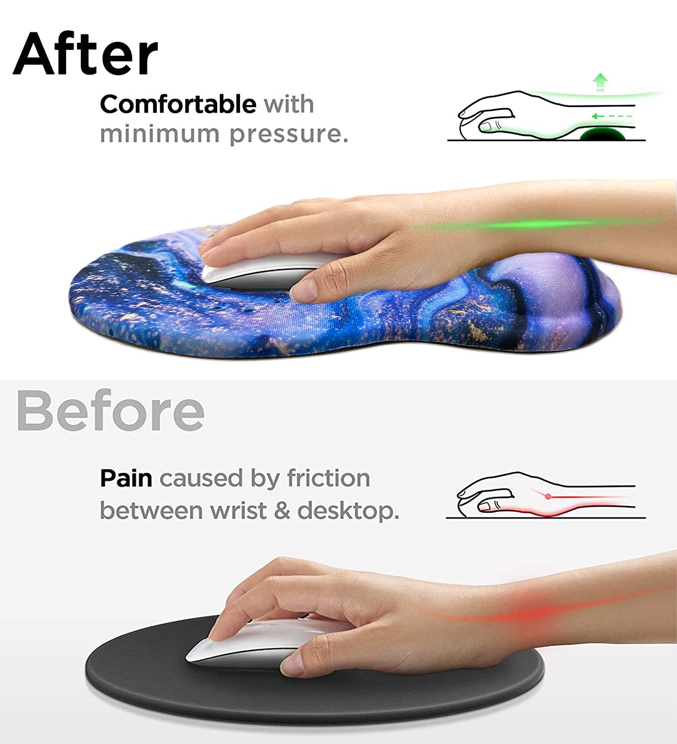 Ergonomic Mouse Pad with Wrist Rest Support - Non-Slip PU Base Gaming & Office Mousepad for Pain Relief - Cute Wrist Cushion (Marble Purple) | Perfect for Long Hours Computer Work, Typing & PC Gaming