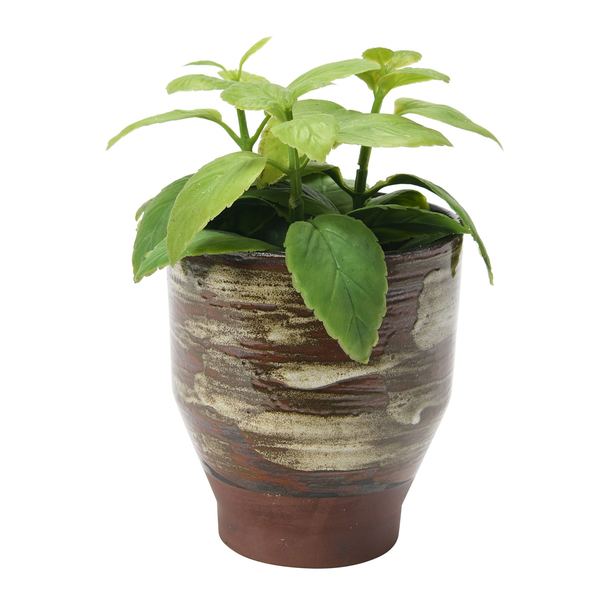 Distressed Brown Stoneware Planter Pot with Reactive Glaze Finish - Creative Co-Op Handmade Ceramic Flower Pot for Indoor Plants, Succulents & Home Decor