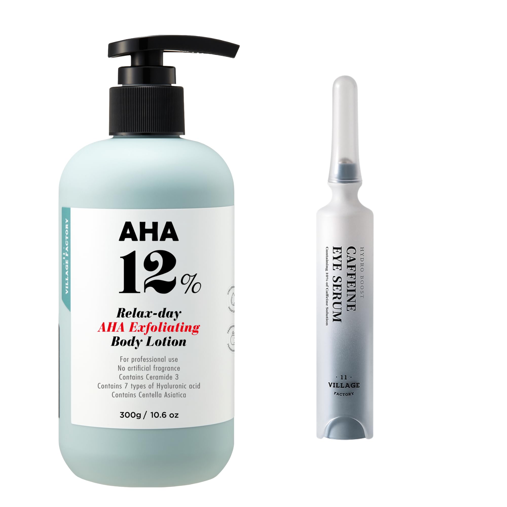 AHA Body Lotion & Caffeine Eye Serum Bundle - Hydrating Skincare Set for Dry Skin & Dark Circles | Perfect for Daily Moisturizing & Under Eye Care