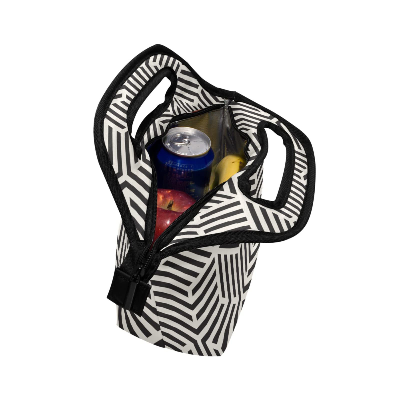 Stylish Black & White Geometric Insulated Lunch Box for Women, Men & Kids - Leakproof & Eco-Friendly Lunch Bag for Work, Office, School & Picnics