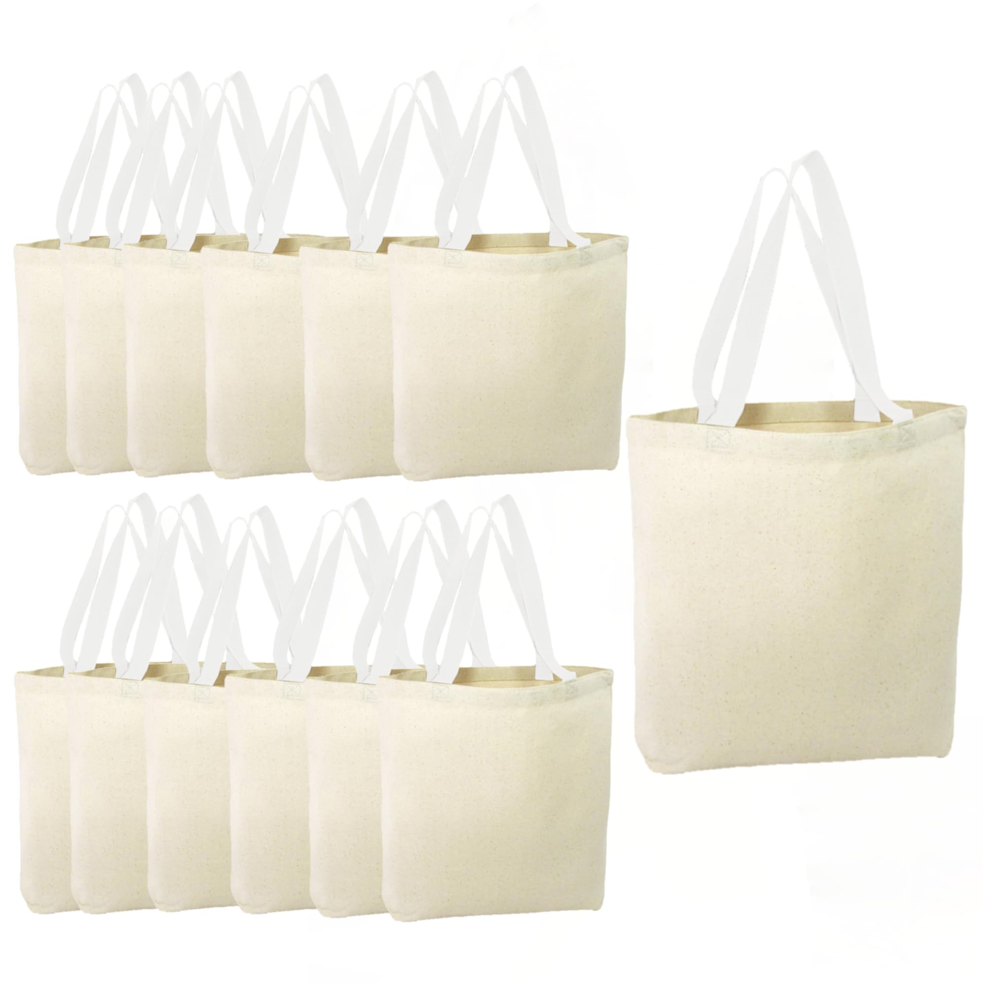 12 Pack DIY Customizable Canvas Tote Bags for Party Favors & Events - Bulk Plain Cotton Drawstring Bags for Arts, Crafts, School Projects & Beach Outings