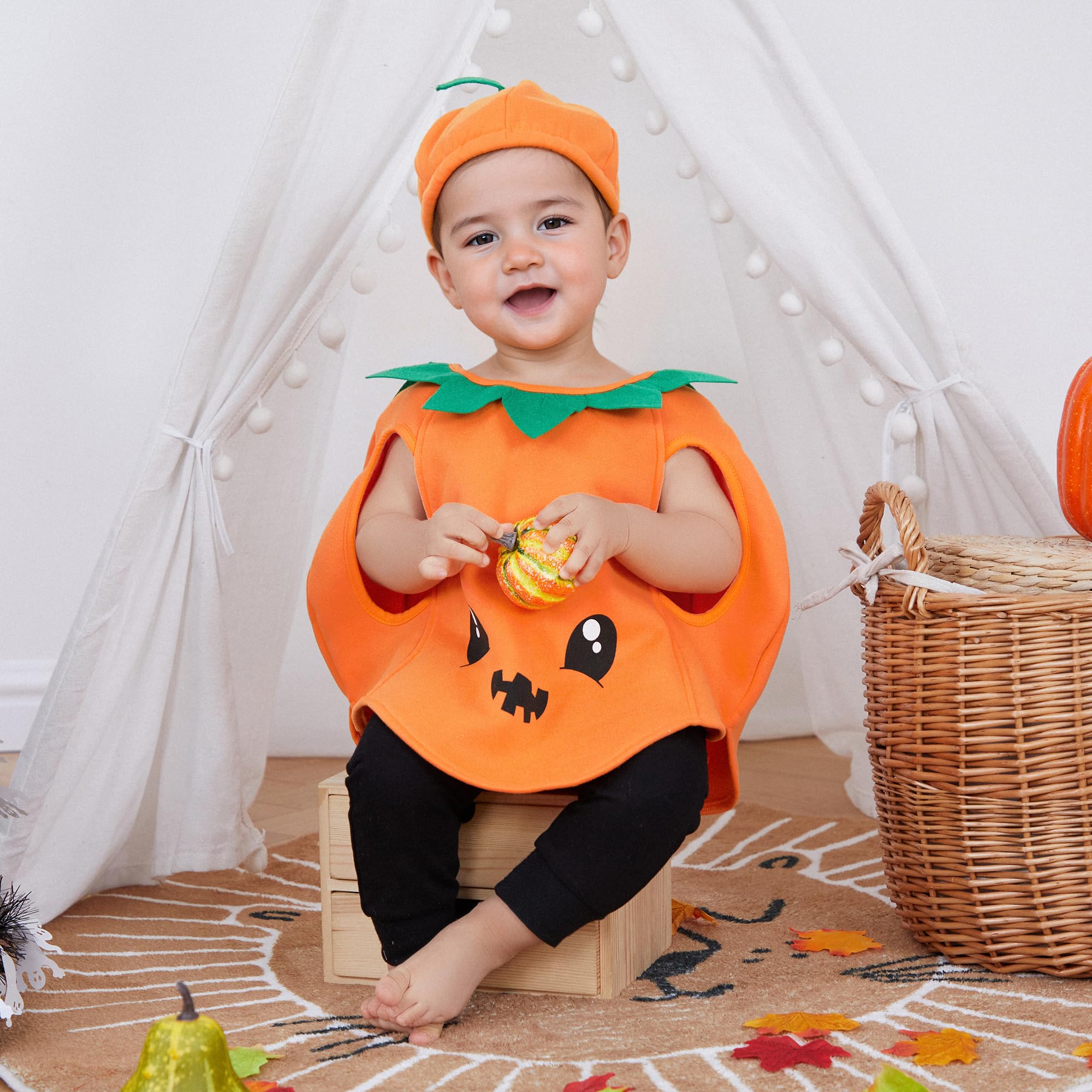BemeyourBBs Unisex Toddler Pumpkin Costume Set with Top Hat - Halloween Outfit for Baby Boys & Girls - Cute Cosplay Party Costume for Fall Festivals & Trick-or-Treating
