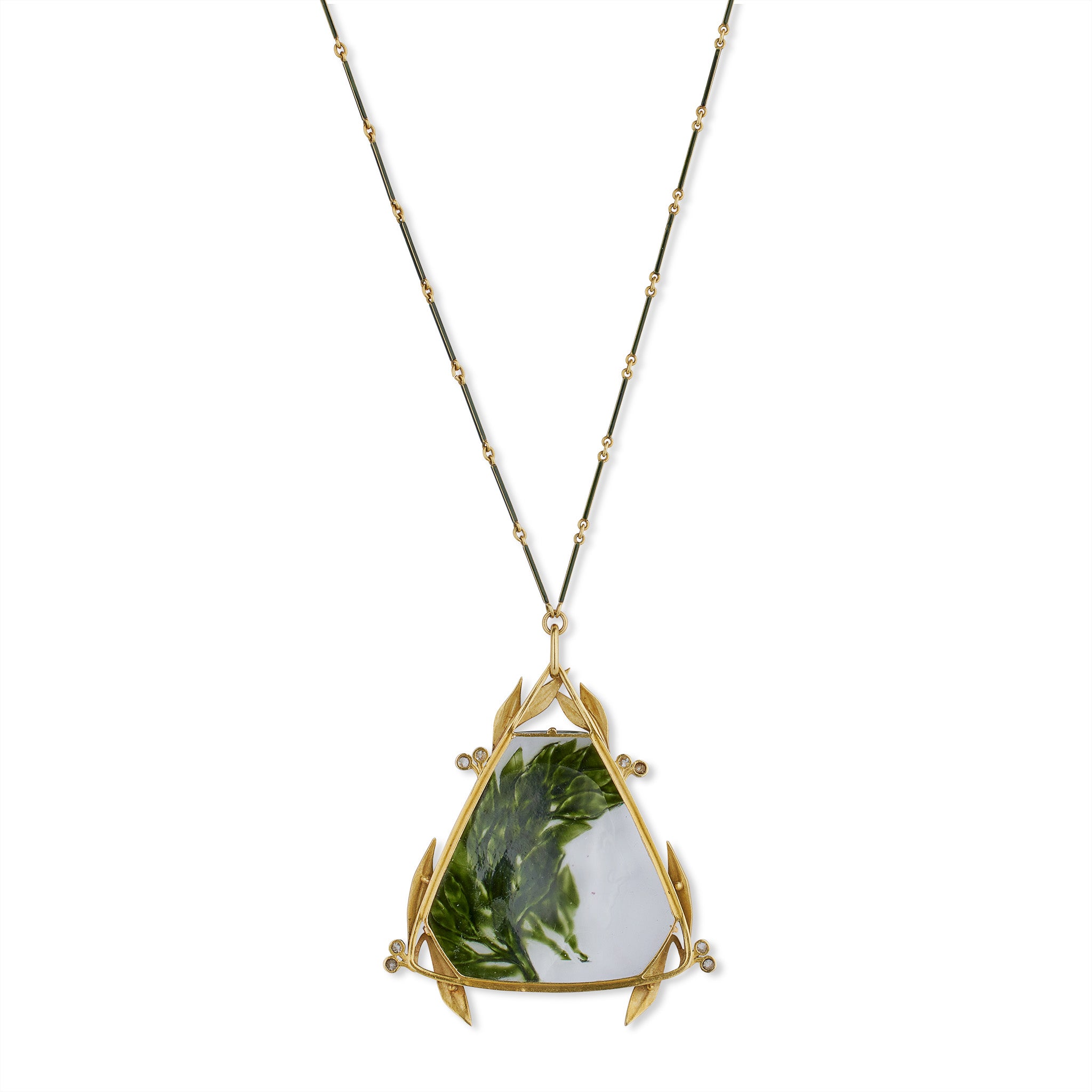 Rare René Lalique Art Nouveau Crystal Pendant Necklace with Enamel & Diamonds - Vintage Jewelry for Special Occasions & Collector's Display