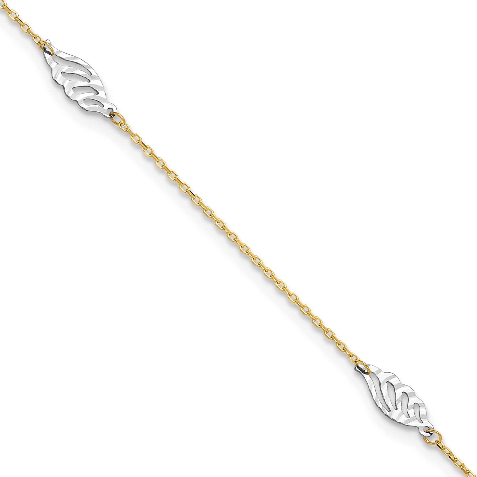 14K Solid Two Tone Gold Leaf Flower Anklet - 9 Inch Adjustable Summer Beach Ankle Bracelet for Women, Perfect for Vacations, Weddings, and Boho Fashion