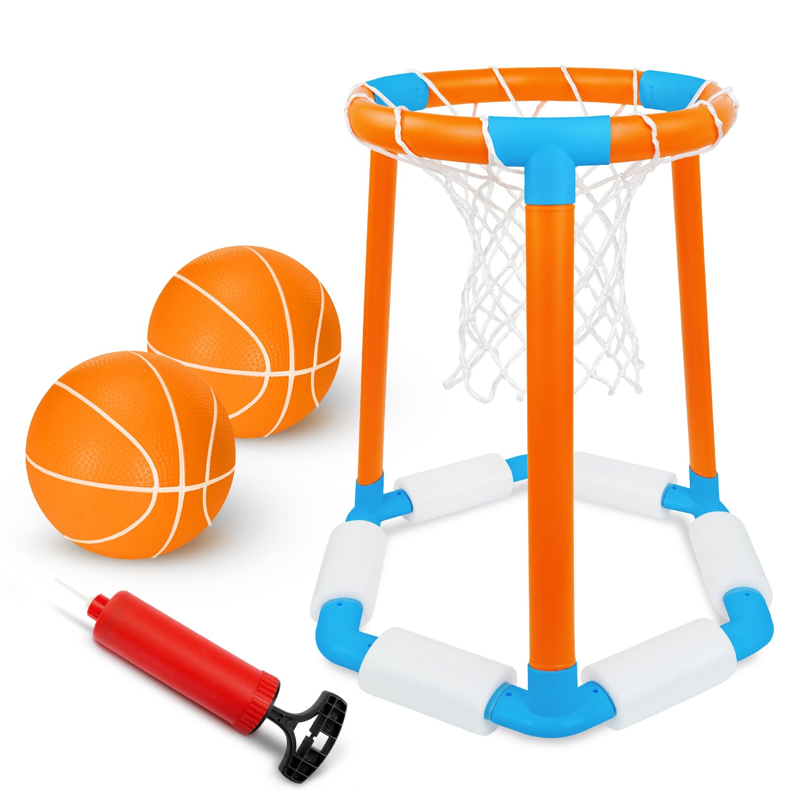 **Floating Pool Basketball Hoop Set with 2 Basketballs & Pump - Fun Water Toys for Kids & Adults - Perfect for Outdoor & Indoor Pool Games, Summer Parties & Backyard Fun**