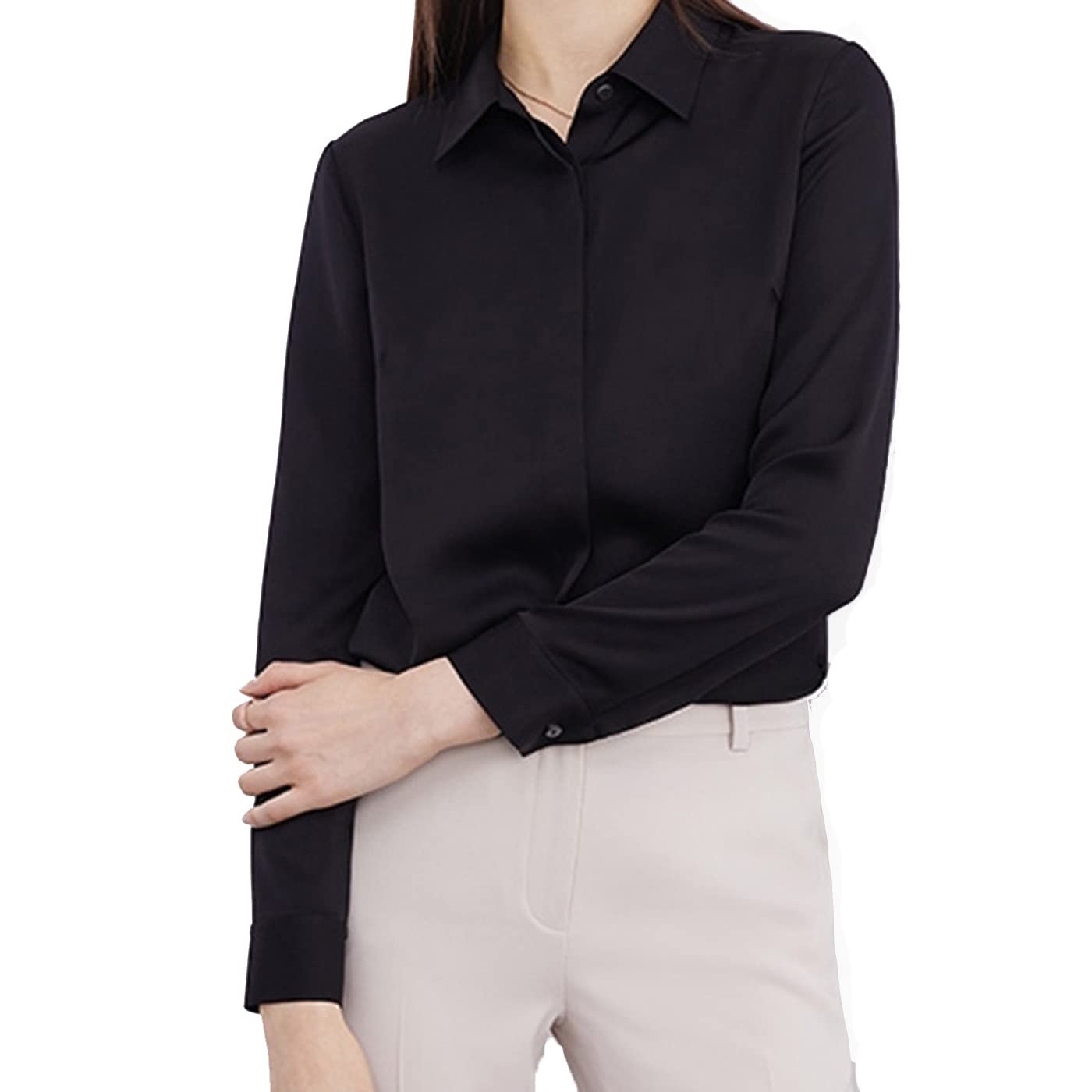 100% Mulberry Silk Blouse for Women - Button Down Long Sleeve Silk Shirt with V-Neck - Elegant Silky Tops for Work, Office & Special Occasions