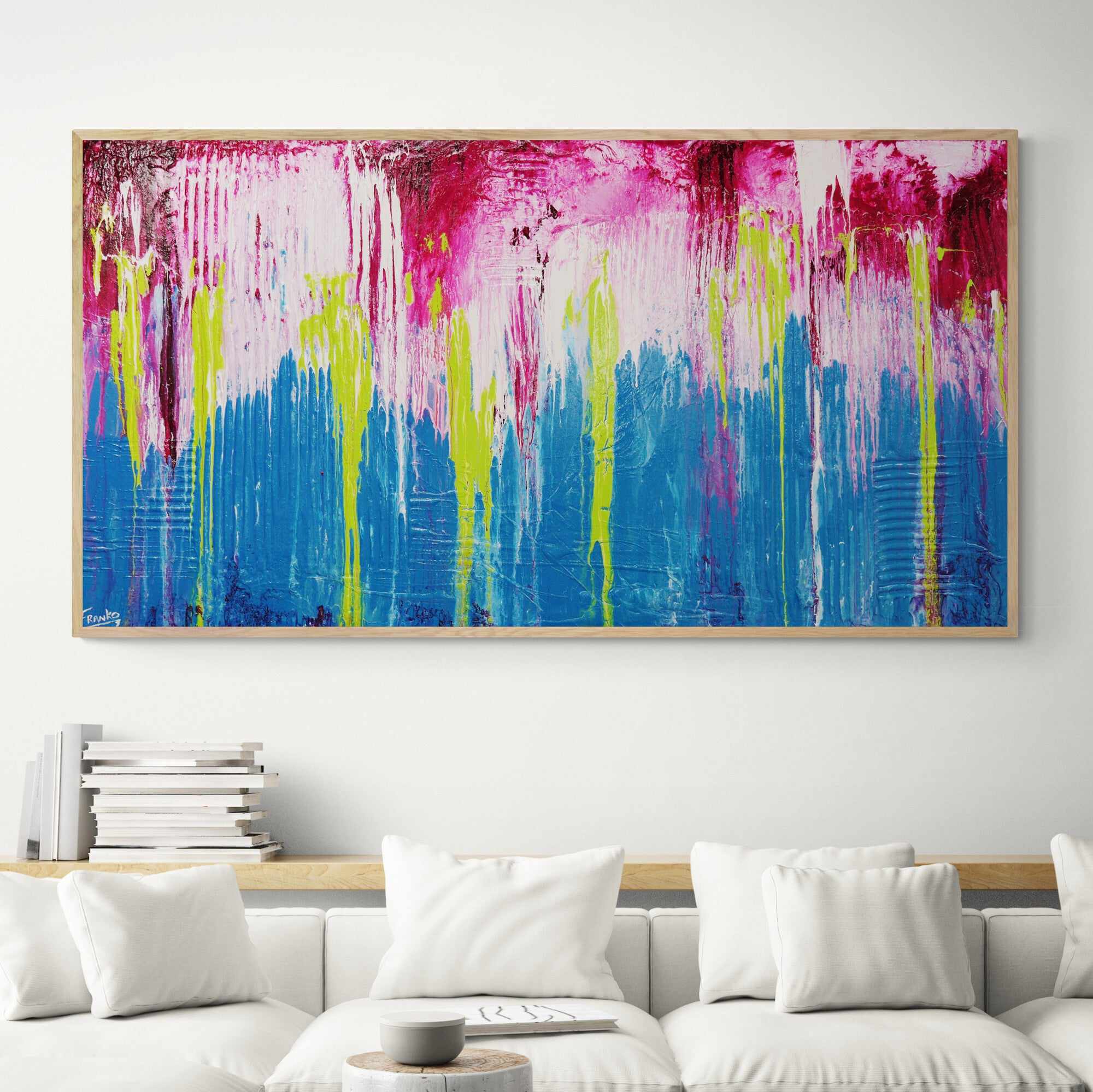 190cm x 100cm Teal Abstract Corrugated Canvas Painting - Modern Wall Art for Living Room, Bedroom & Office Decor
