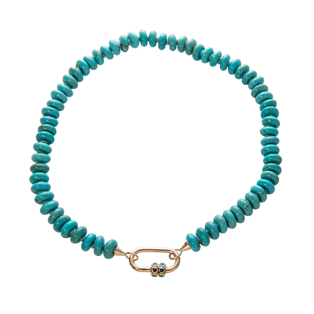 14K Gold Turquoise & Lapis Lock Necklace - Marla Aaron Medium Lock Pendant for Women - Perfect for Everyday Wear, Gifts & Special Occasions