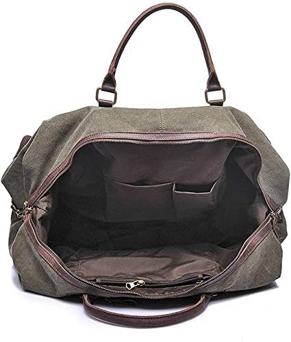 Premium Canvas & Genuine Leather Duffle Bag for Men & Women - Large 32x54x26cm Weekender Travel Luggage - Green | Gym, Overnight Trips, Business Travel & Outdoor Adventures