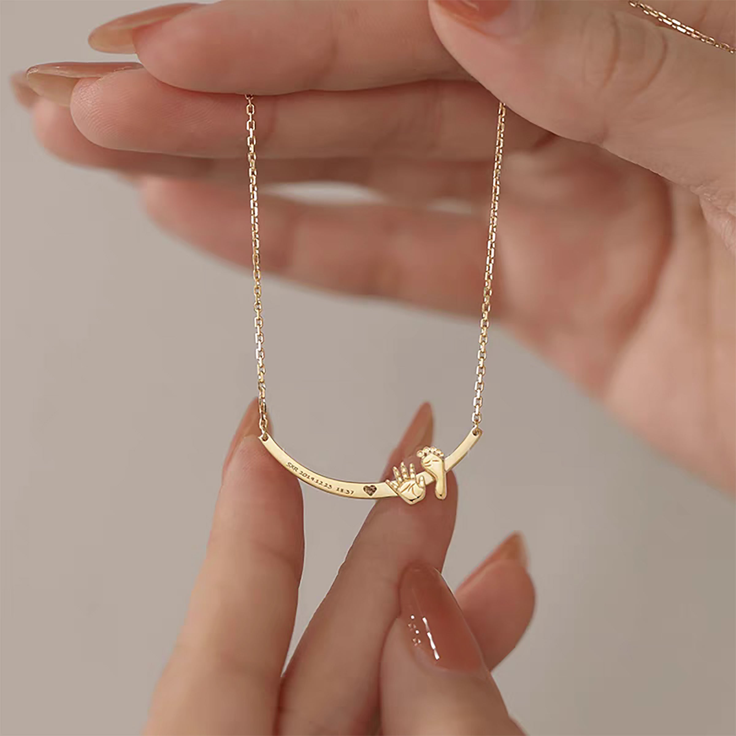 Solid Gold Baby Footprint Necklace - Personalized Keepsake Jewelry for Newborns, Baptism, Christening & First Birthday Gifts