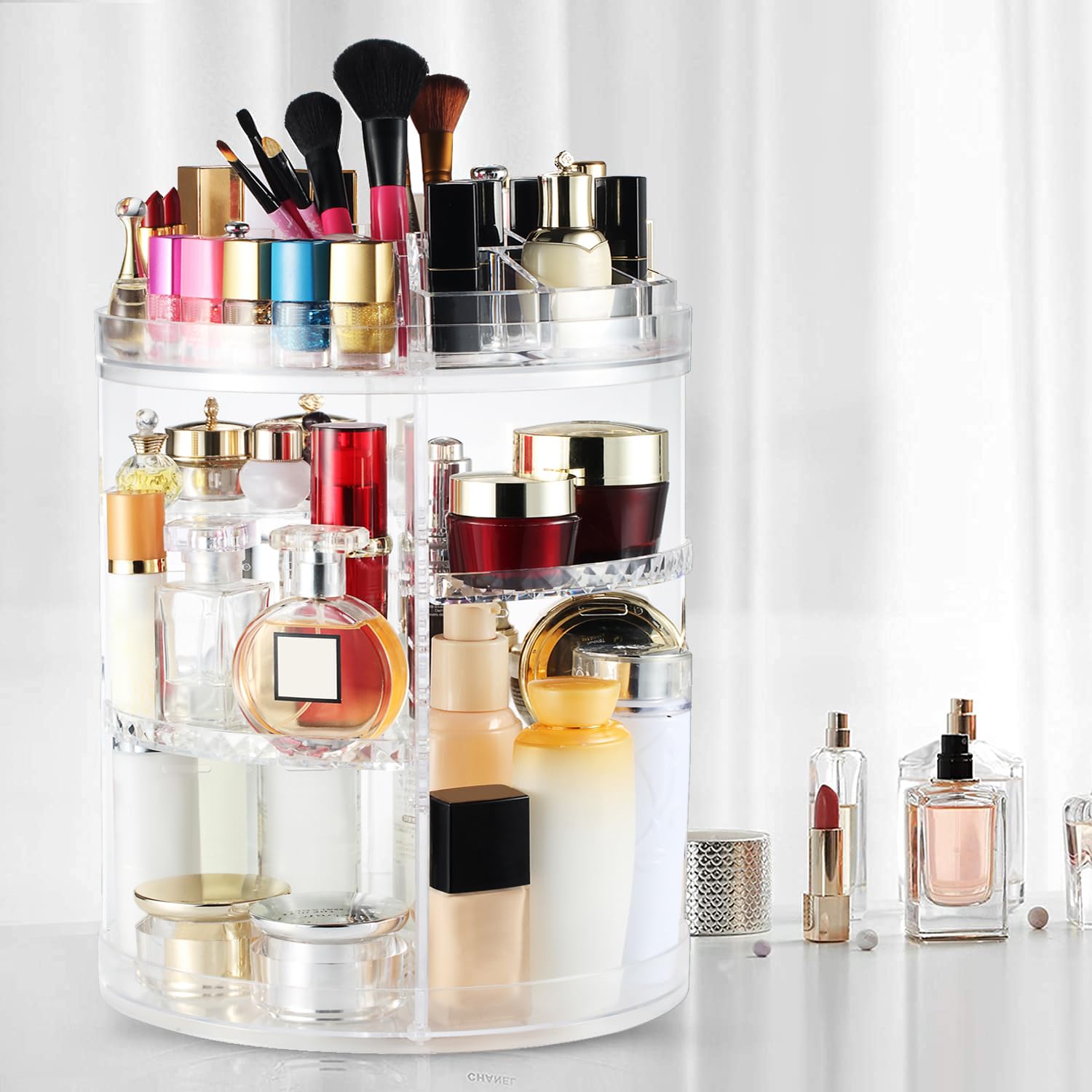 Boxalls 8-Tier Rotating Makeup Organizer – Large Capacity 360° Spinning Cosmetic Storage Carousel with Adjustable Transparent Trays for Skincare & Beauty Products | Perfect for Vanity, Bathroom & Travel Organizing