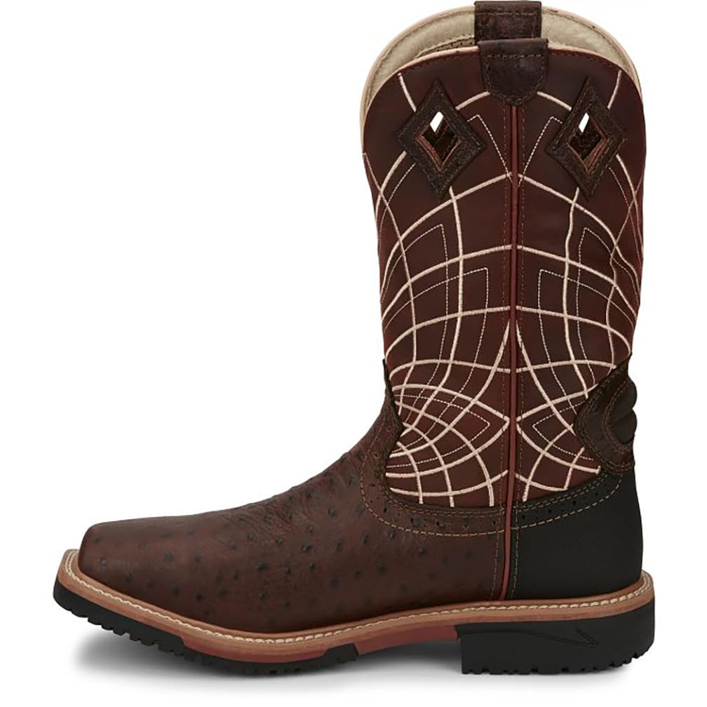 Justin Derrickman 12 Inch Waterproof Steel Toe Work Boots for Men - Composite Safety Toe, Full Grain Leather, Oil & Slip Resistant Rubber Outsole - Ideal for Construction, Warehouse & Outdoor Work