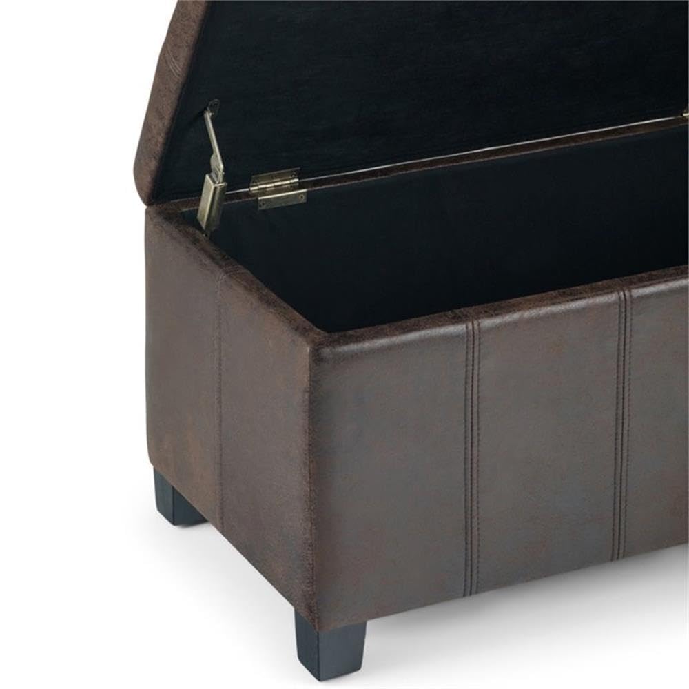 Trent Home Brown Faux Leather Storage Ottoman Bench - Perfect for Living Room, Bedroom & Entryway Organization