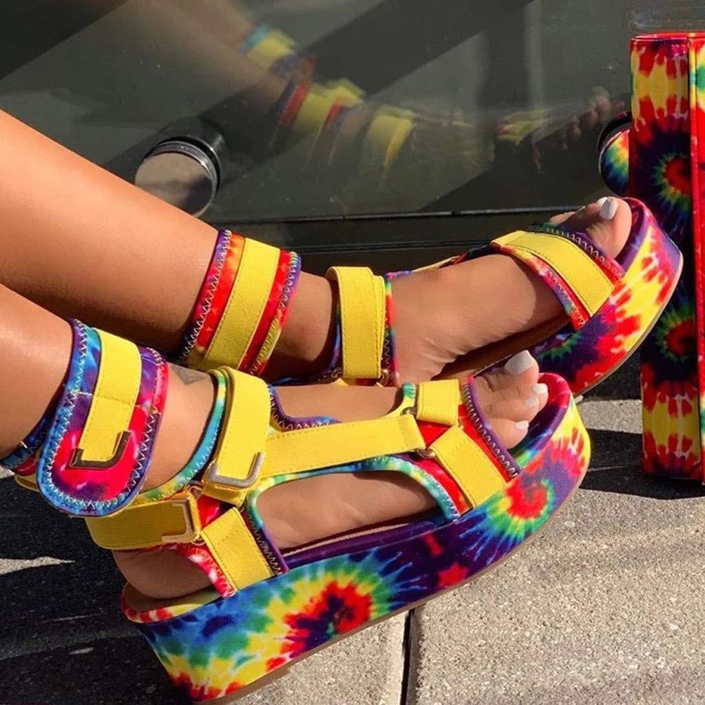 Women's Wide Width Wedge Sandals with Ankle Strap - 2020 Fashion Summer Beach Shoes, Open Toe Espadrille Platform Sandals for Walking, Travel & Outdoor Activities