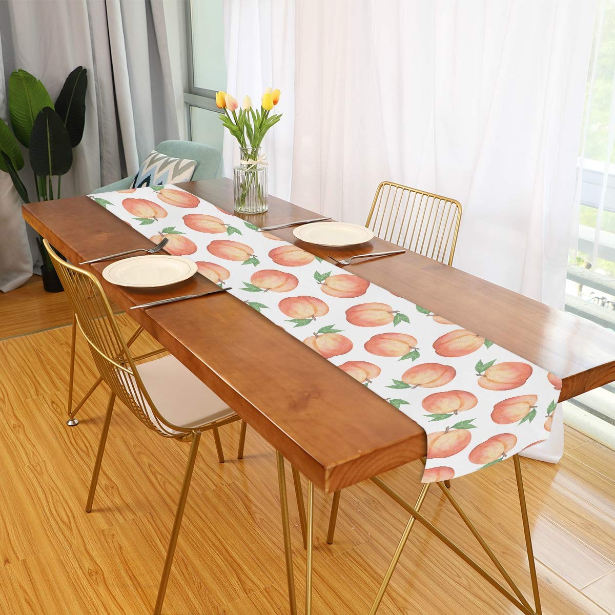 AUUXVA Peach Fruit Pattern Table Runner 13x70 Inch - Polyester Rectangular Tablecloth for Dining, Kitchen, Office, Wedding & Home Decor - Perfect for Coffee Tables, Buffets, and Party Decorations