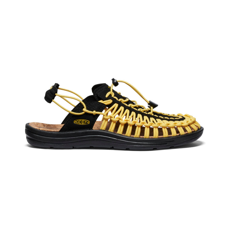 KEEN UNEEK II CONVERTIBLE Sandals for Men & Women - All Black/Keen Yellow - Lightweight Hiking & Water Shoes for Outdoor Adventures, Travel & Beach Walking