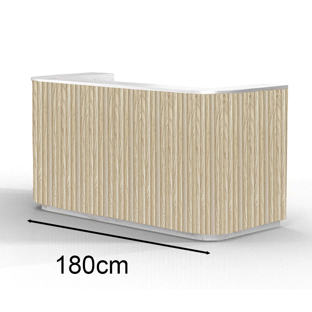 Premium HALO 180cm Reception Desk - Solid Oak & White Finish - Perfect for Office, Hotel, and Corporate Lobby Reception Areas