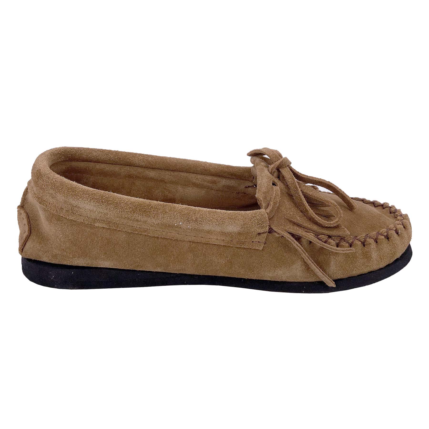 Women's Gray Suede Moccasins with Fringe Detail & Rubber Sole - Comfortable Slip-On Shoes for Casual Wear, Travel & Home