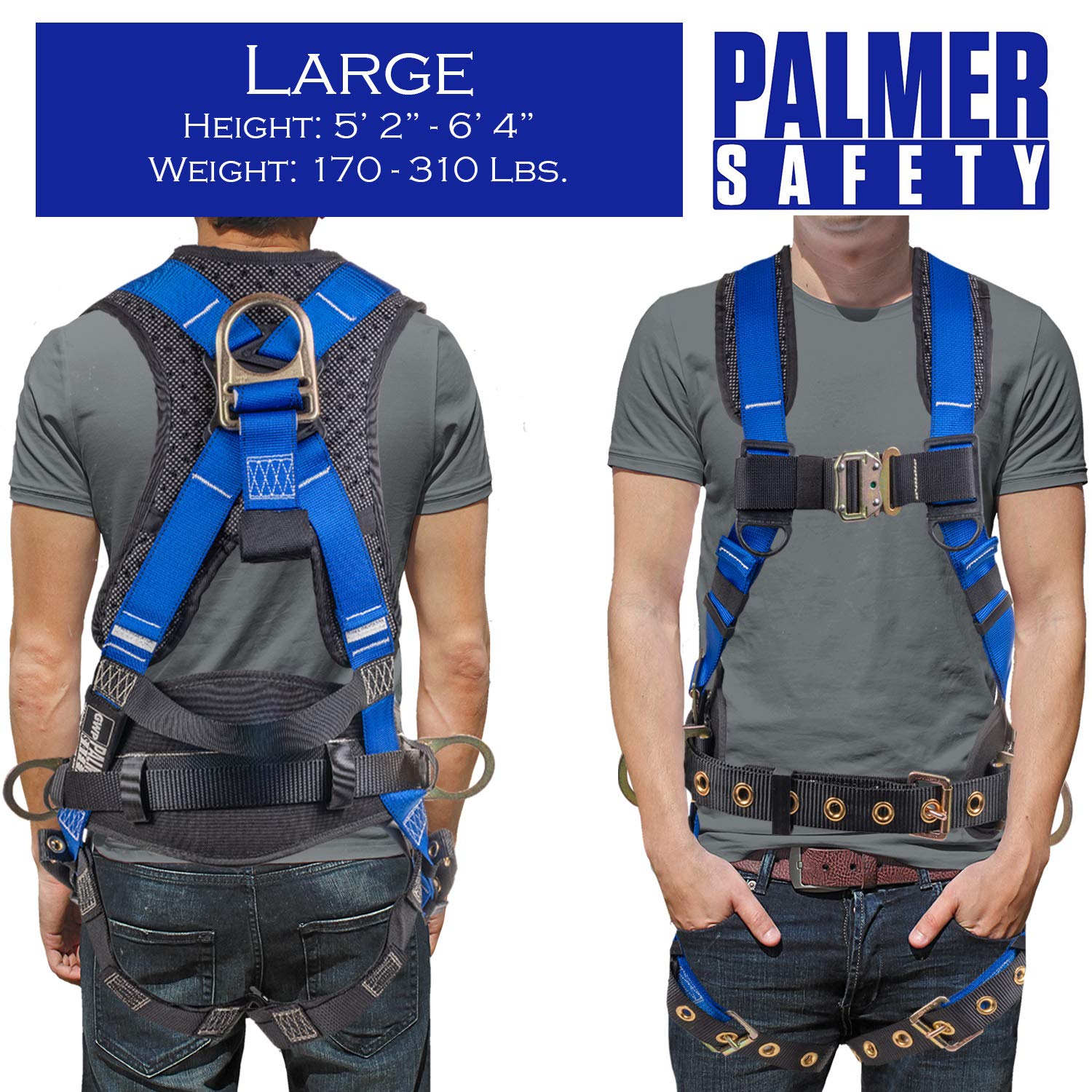 Palmer Safety Fall Protection Harness Kit - Hammerhead Series with Premium Safety Harness, Lanyard & D-Ring Extender | OSHA Compliant Work Gear for Construction, Roofing & Industrial Safety