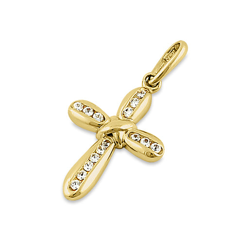 14K Solid Yellow Gold Round Clear Cubic Zirconia Cross Pendant Necklace for Women - Perfect for Everyday Wear, Gifts & Special Occasions