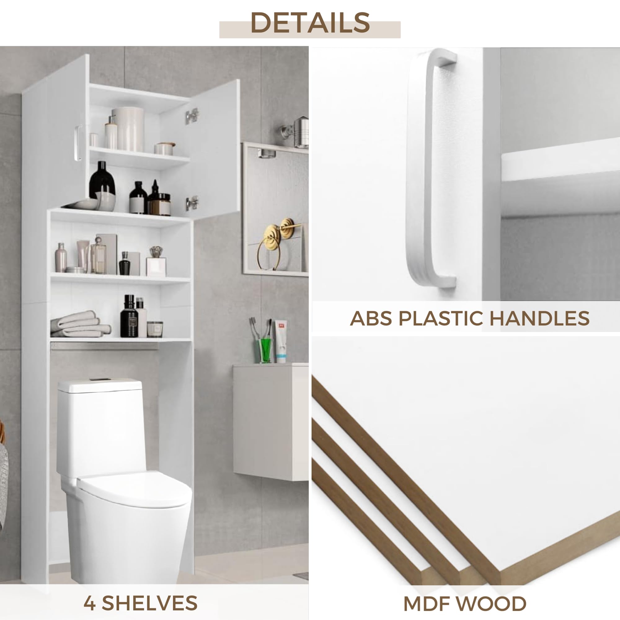 Space-Saving 4-Tier Laundry Shelf Organizer - MDF Wood Storage Cabinet for Washer & Dryer - Perfect for Small Bathrooms & Laundry Rooms