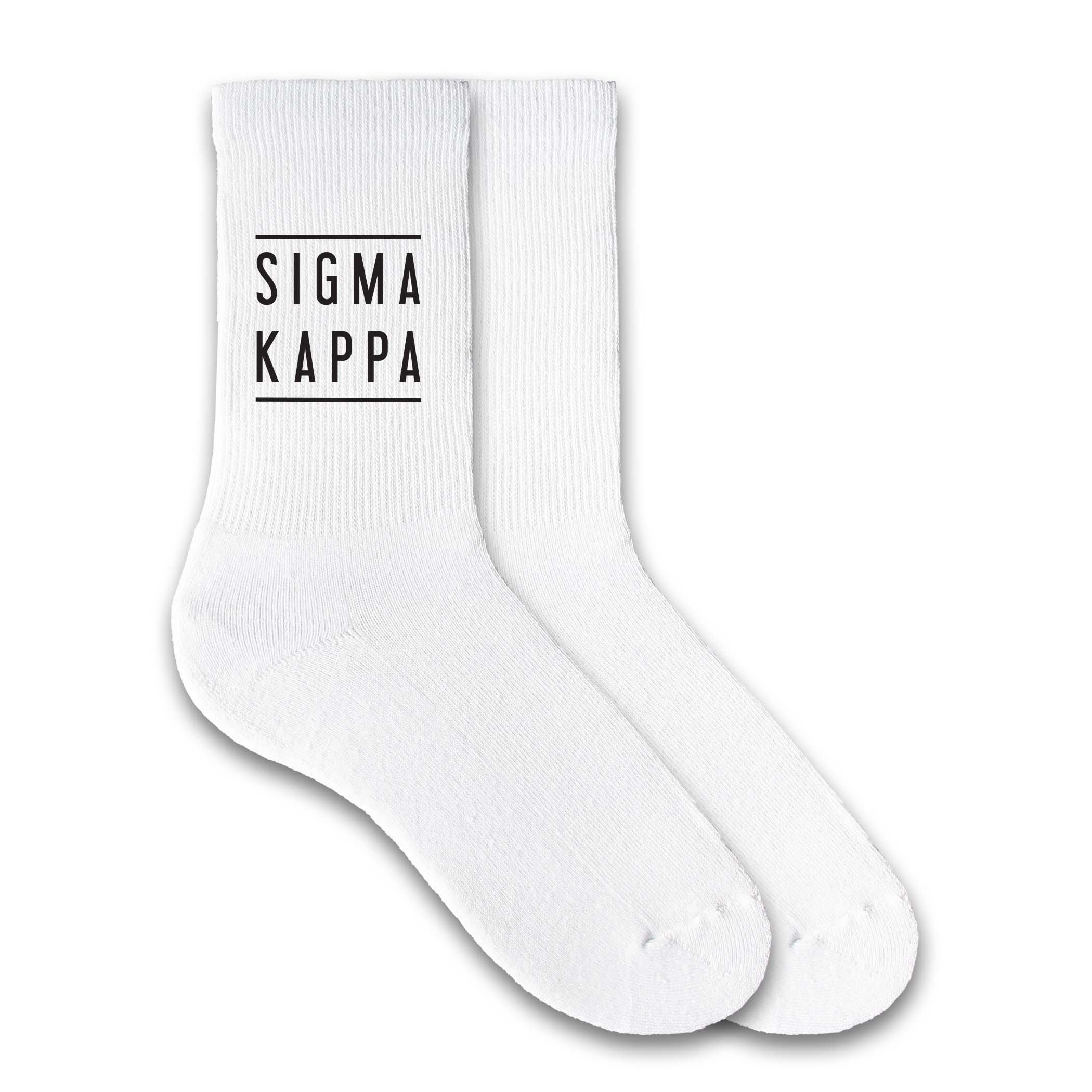 Sorority Name Printed Crew Socks for Women - Black on White Cotton Socks - Perfect for Greek Life, College Events & Everyday Wear