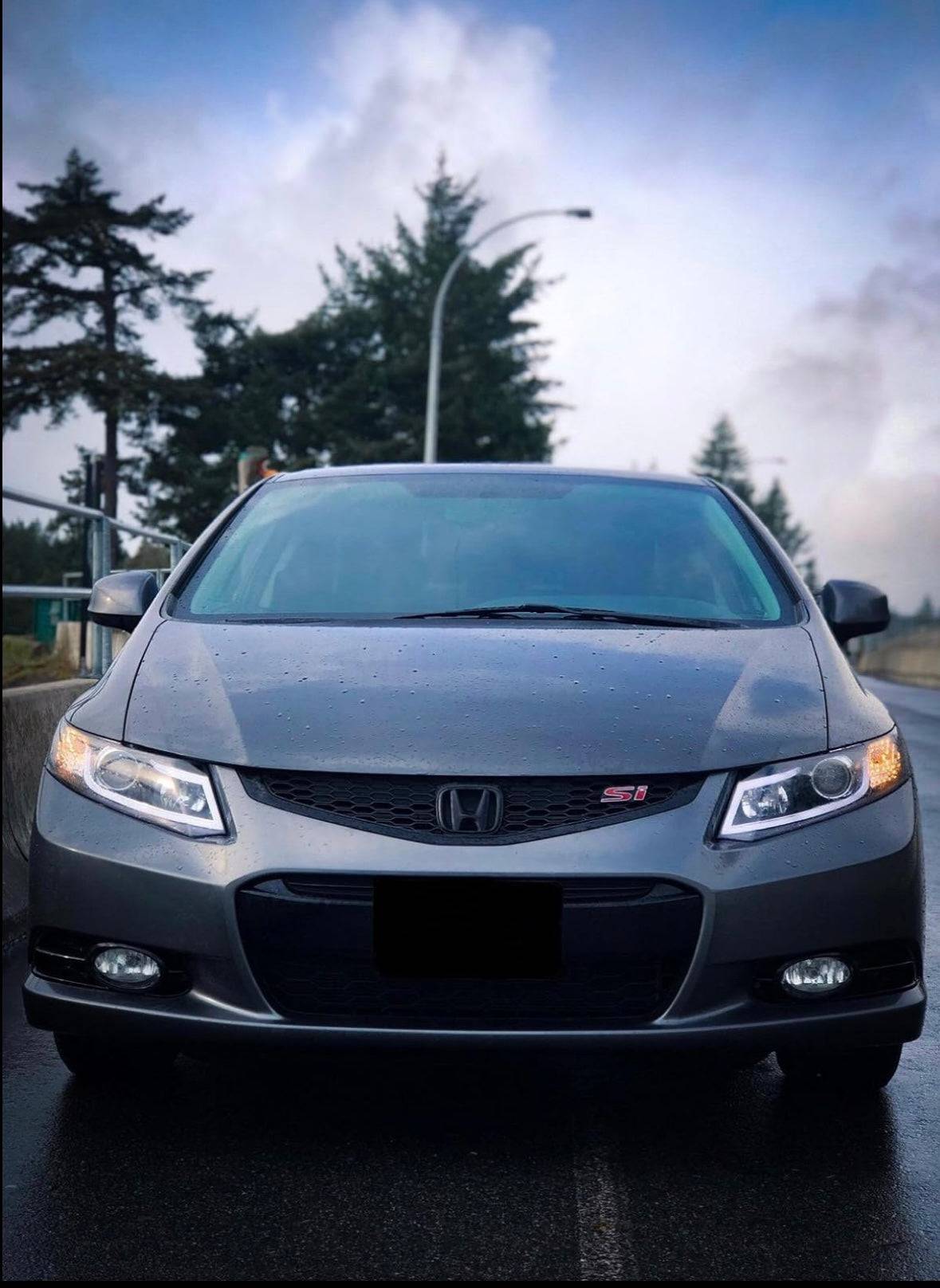 2012-2015 Honda Civic LED Projector Headlights with Halo & LED Bar - Glossy Black Housing & Smoke Lens - Upgrade for Civic Coupe/Sedan - Perfect for Night Driving & Car Customization