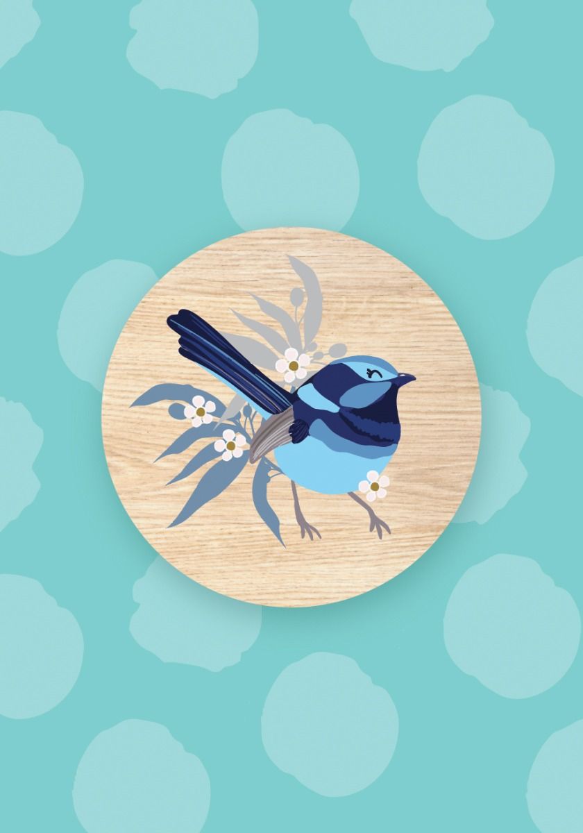 Christie Williams Wooden Magnet Greeting Card - Superb Fairy Wren Bird Design - Handmade Eco-Friendly Gift for Christmas, Birthday, Anniversary - Perfect for Home Decor, Fridge Magnets & Collectors