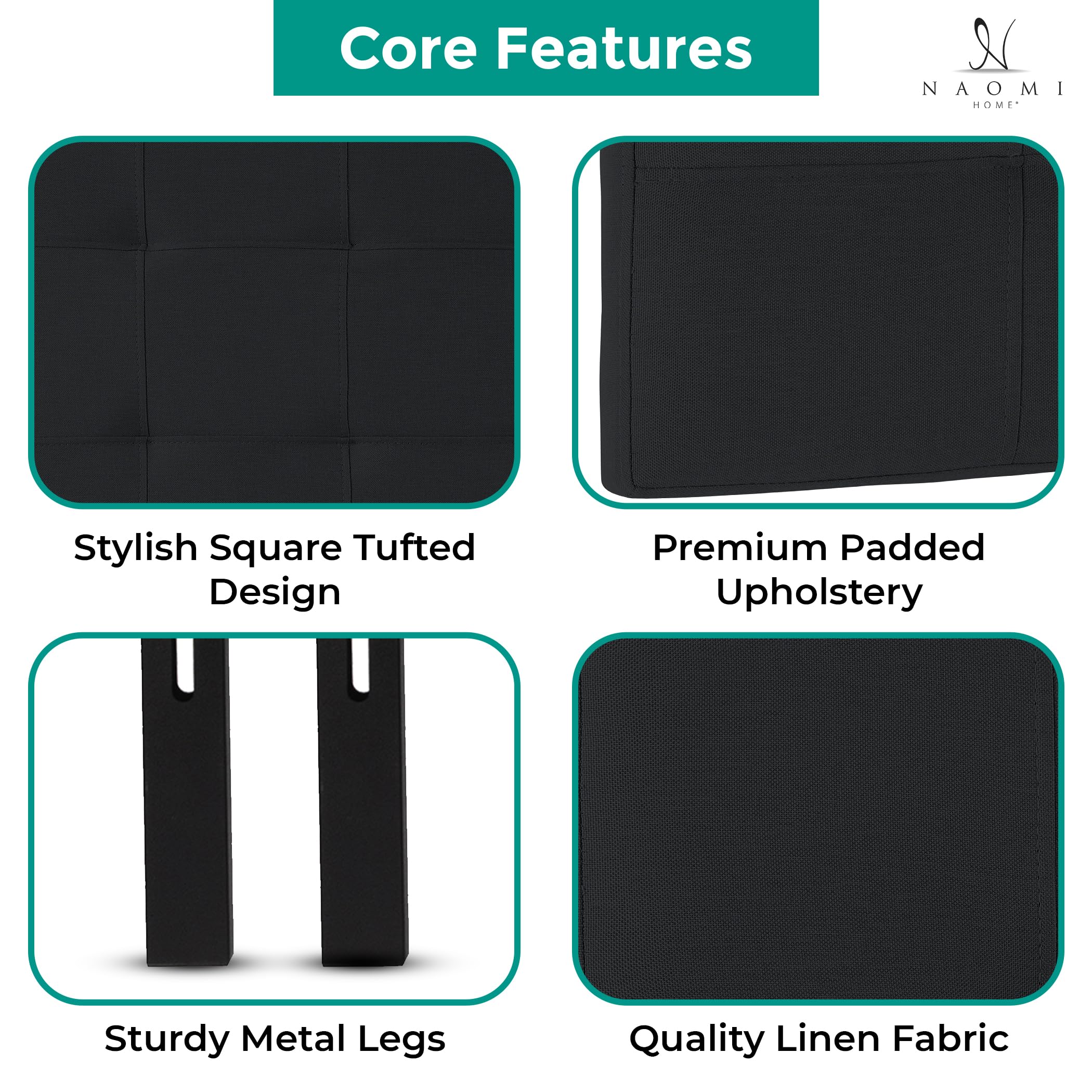 Jessenia Upholstered Tufted Queen Size Headboard - 12 Adjustable Positions, Wall Mounted Linen Fabric Bed Backboard (Black) | Perfect for Modern Bedrooms, Guest Rooms & Apartment Decor