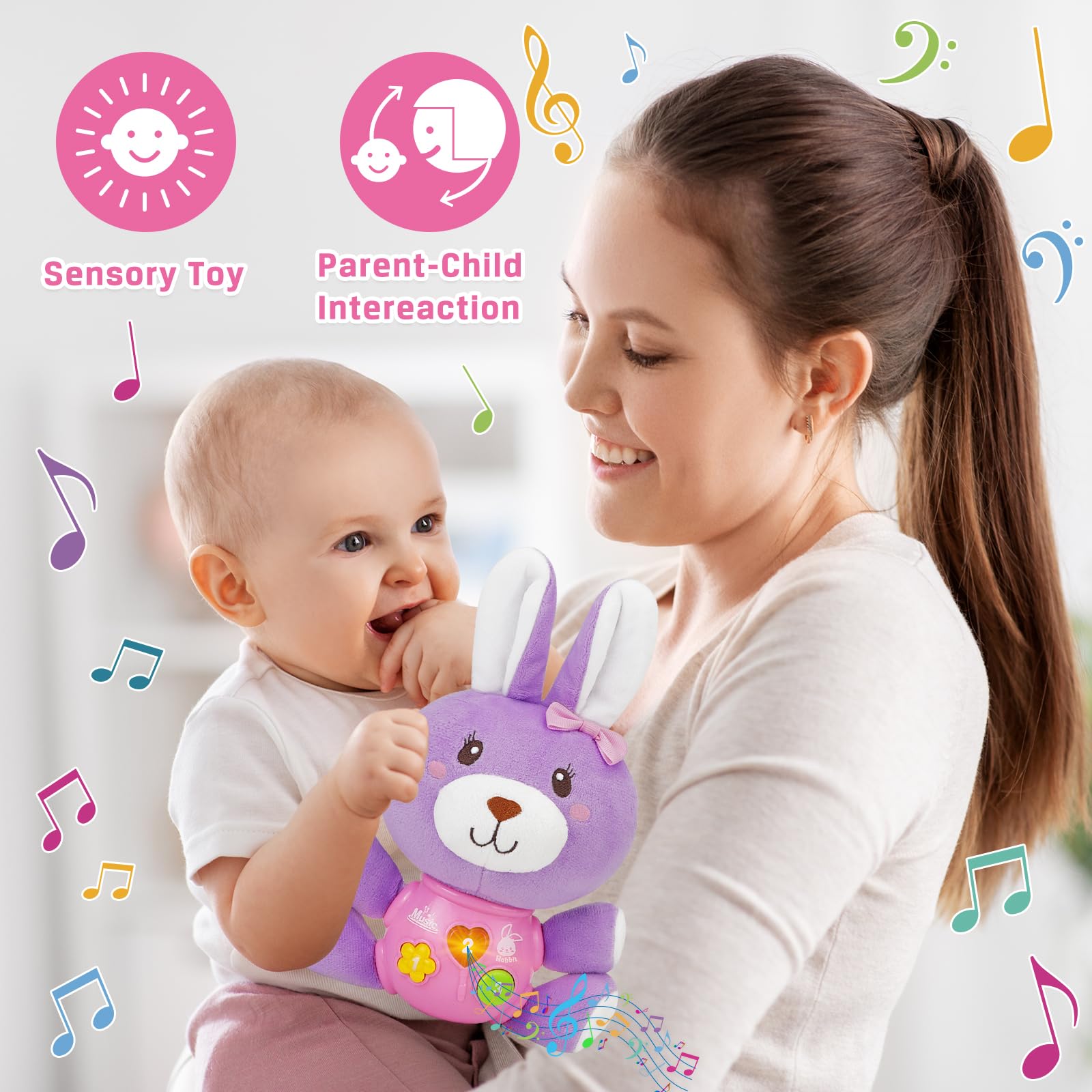 Easter Bunny Stuffed Animal Plush Toy - Musical Baby Toy for Boys & Girls Ages 0-12 Months | Soft Easter Gift for Infants & Nursery Decor | Perfect for Easter Basket Stuffers, Baby Showers & Nursery Decorations