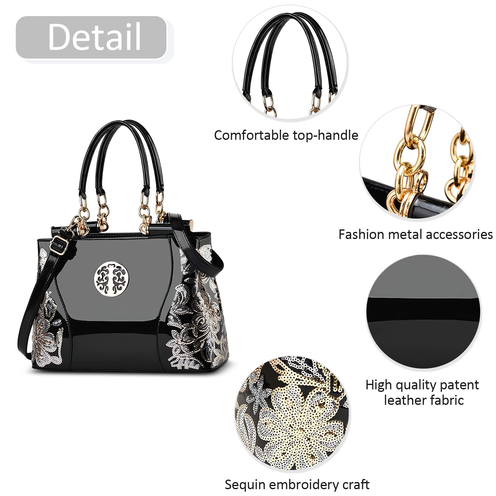 DIRRONA Women's Fashion Handbags - Top Handle Shoulder Bag, Patent Leather Satchel for Work, Travel, Wedding & Evening Events - Black Crossbody Purse for Women | Perfect for Office, Date Night & Weekend Getaways