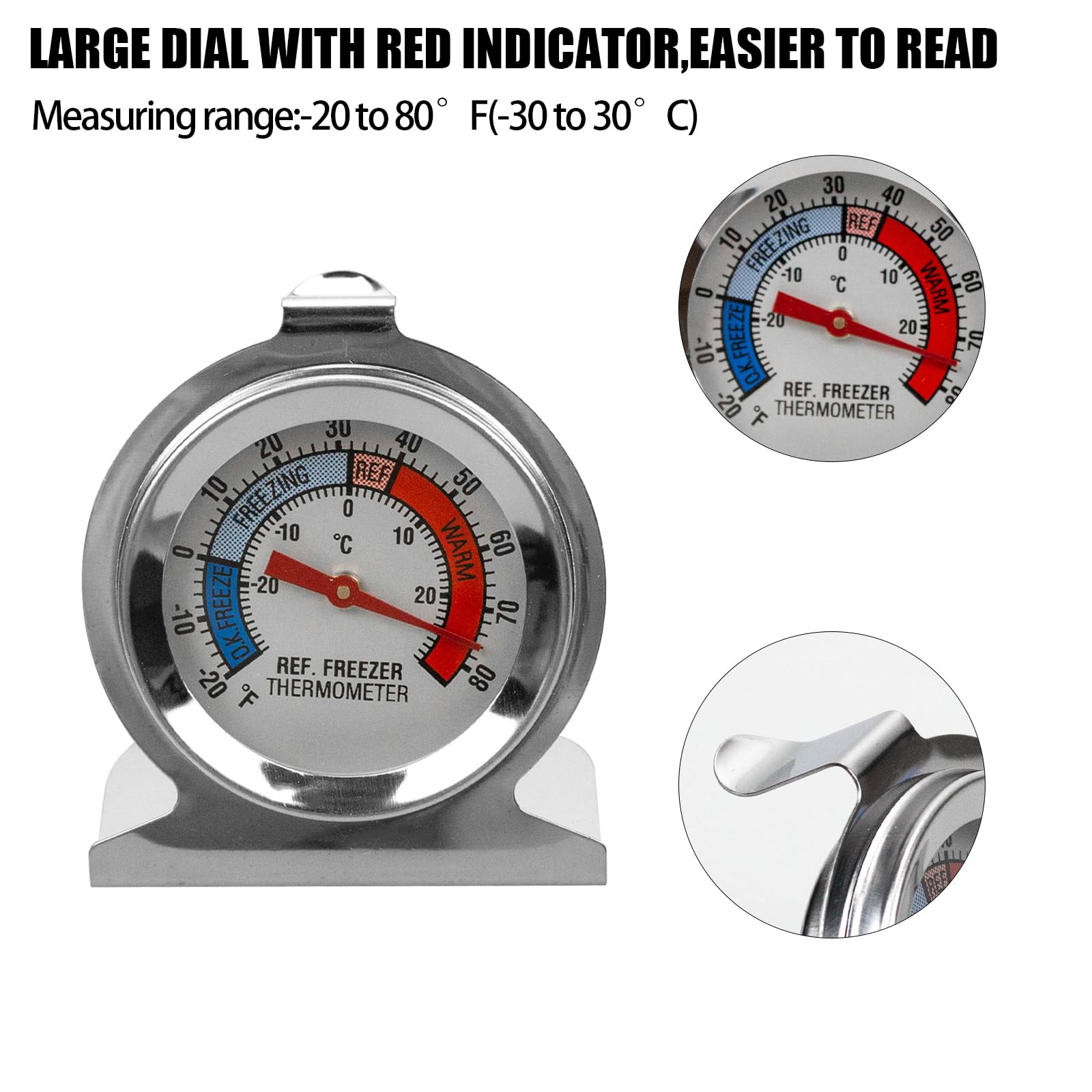 4-Pack Large Dial Refrigerator Freezer Thermometer - Accurate Temperature Gauge for Fridge, Freezer, Cooler, Wine Cellar & Food Storage | Perfect for Home, Restaurant & Commercial Use