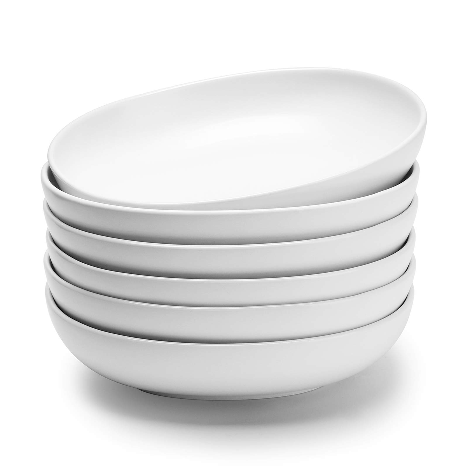 Teocera 24-Ounce Porcelain Salad and Pasta Bowls Set of 6 - Wide Shallow Microwave & Dishwasher Safe Serving Dishes - Matte White Dinnerware for Home, Restaurant & Party Use