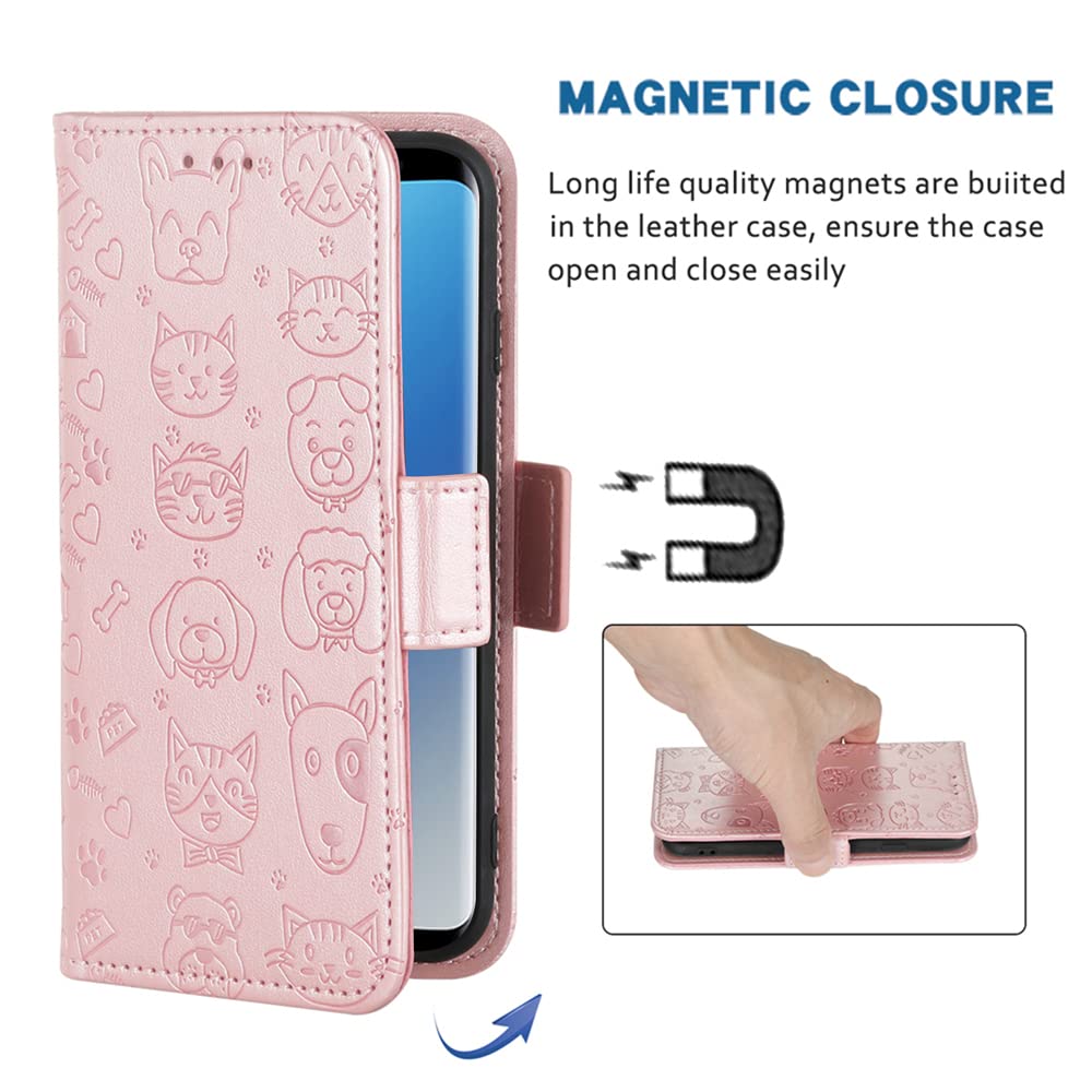 Leather Wallet Case for Moto Z Play - Card Holder & Stand (Rose Gold) - Perfect for Work & Travel