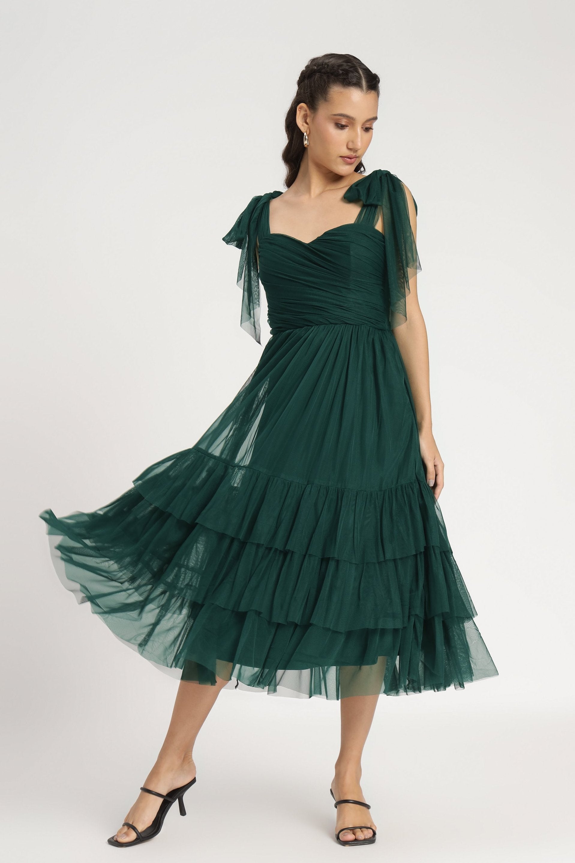 Ollie Midi Dress in Emerald Green - Elegant Women's Casual Dress for Spring & Summer | Perfect for Weddings, Parties & Office Wear