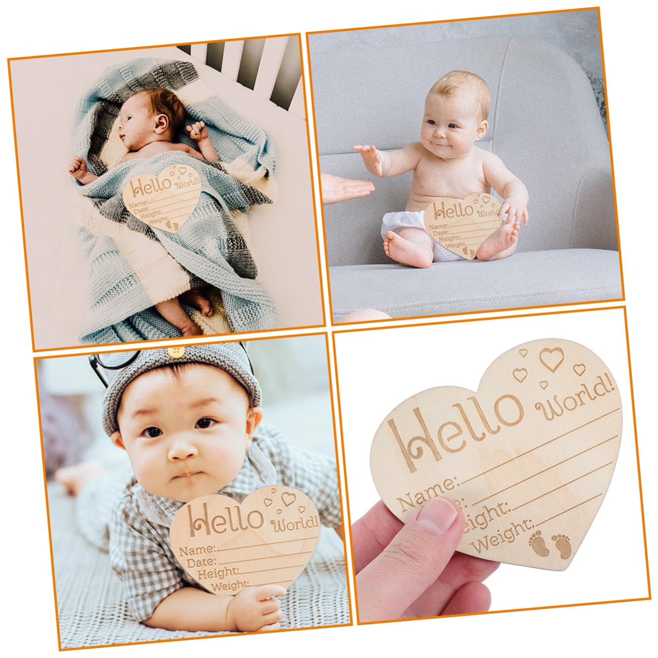 BIUDECO 4-Piece Newborn Baby Name Sign Set - Wooden Birth Announcement & Photography Decor for Nursery, Baby Shower, and Gender Reveal Party