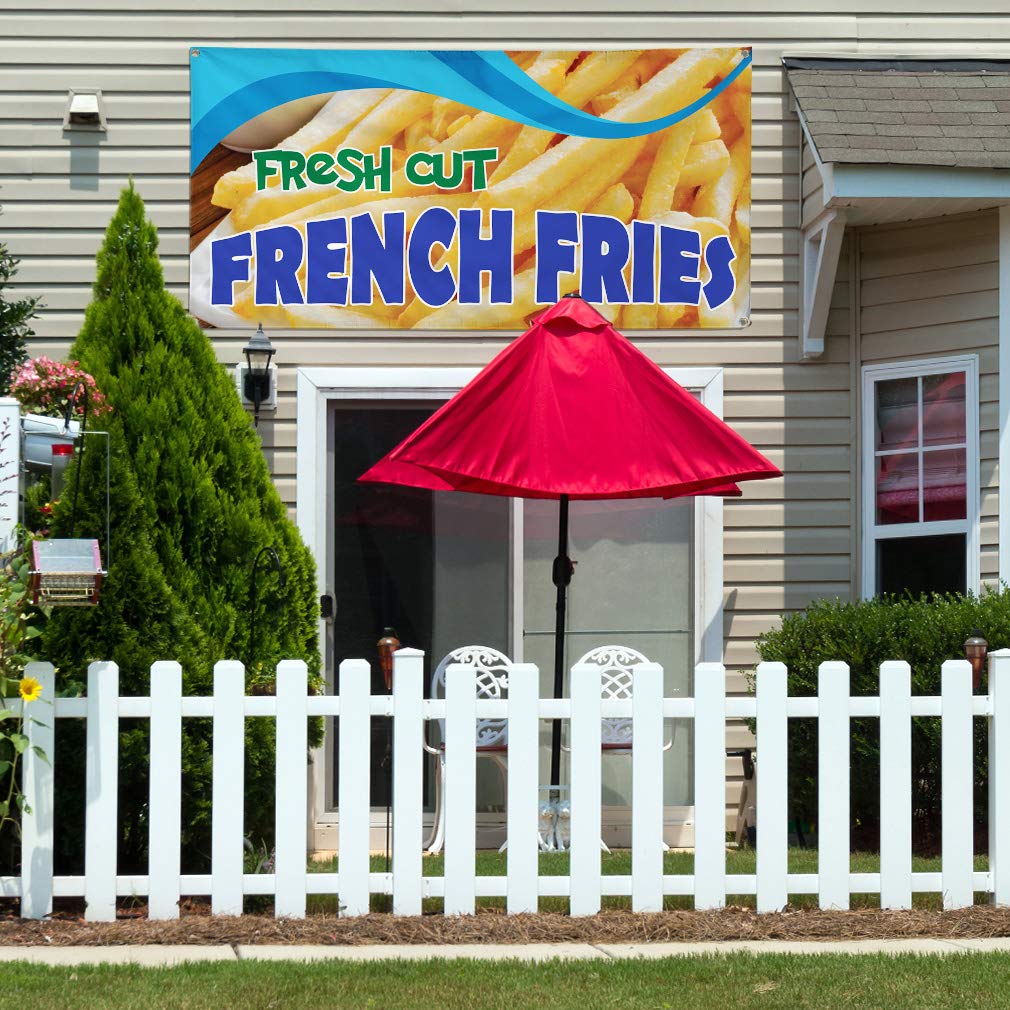 Premium Vinyl Banner - Multiple Sizes (48x96 Inches) | Weatherproof Outdoor Restaurant Sign with 8 Grommets | Perfect for Food Trucks, Cafes & Outdoor Advertising | Yellow Fresh Cut French Fries Design