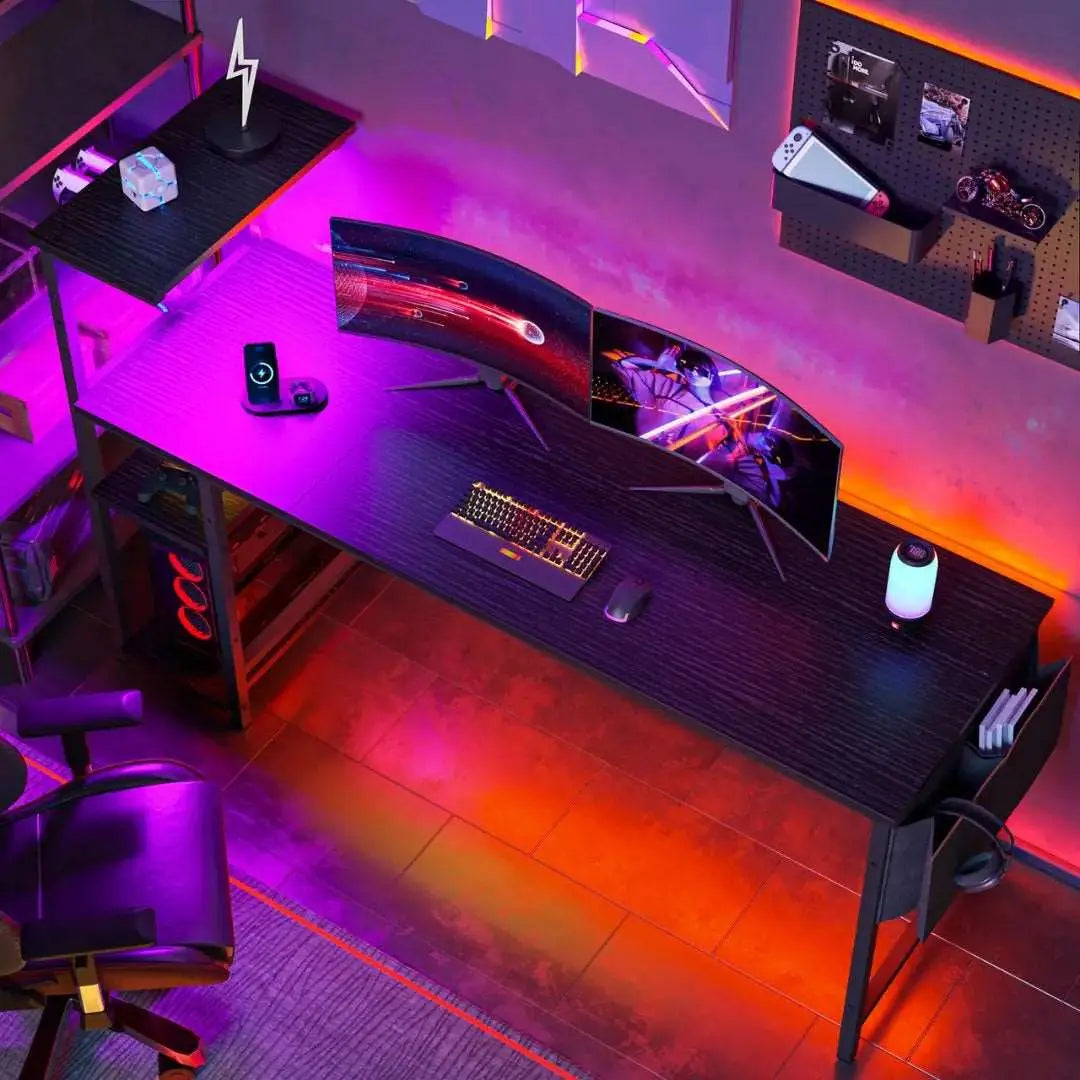 Bestier 61 Inch Large Gaming Desk with Shelves & Storage Bag - Sturdy Computer Desk for PC Gamers, Home Office Workstation with Ergonomic Design - Perfect for Gaming Setup, Streaming & Remote Work
