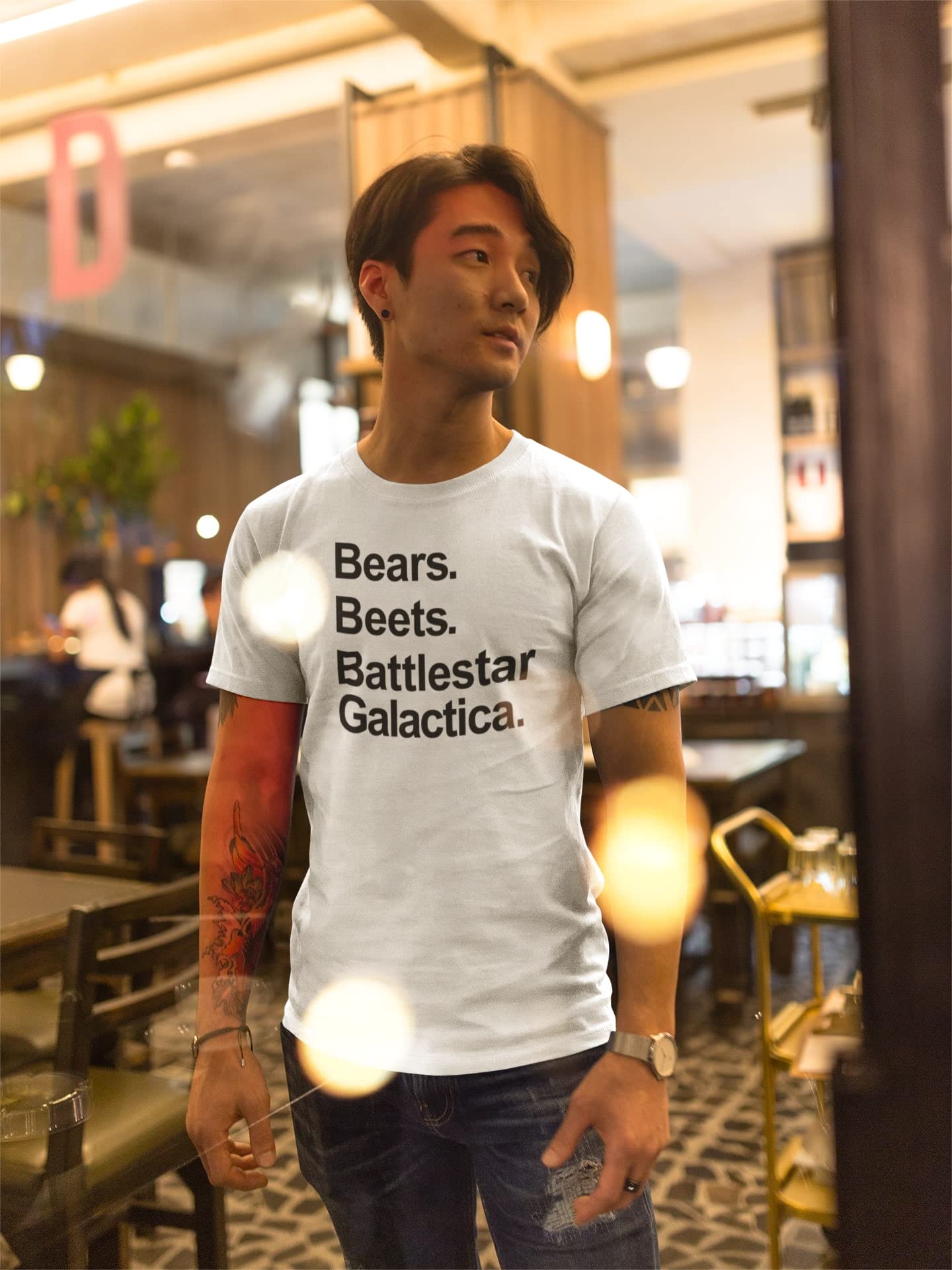 Pop Threads Bear Beets Graphic Short Sleeve T-Shirt for Men - Casual Office Wear & Funny Gift Idea