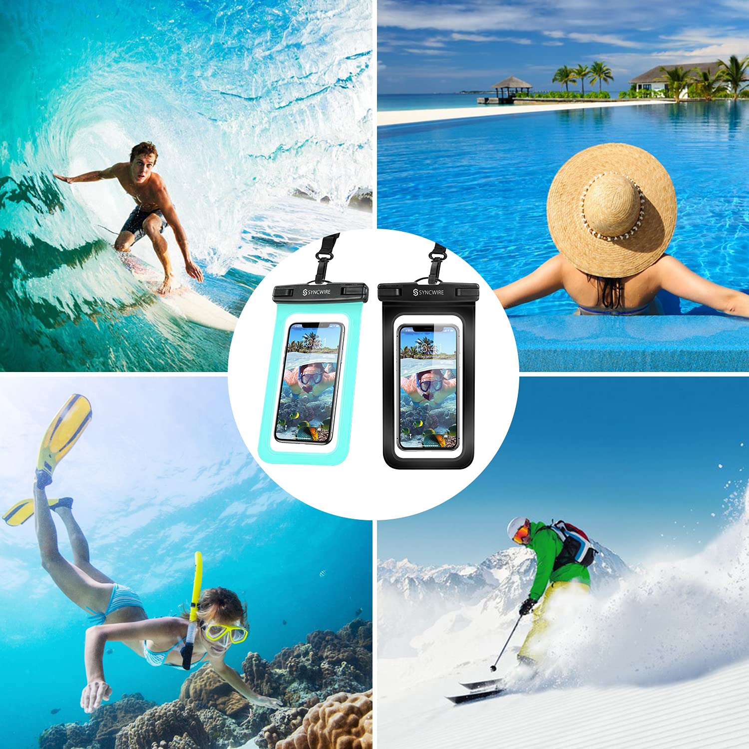 SYNCWIRE Waterproof Phone Pouch [2-Pack] - IPX8 Waterproof Phone Case Dry Bag with Lanyard for iPhone 15/14/13/12/11 Pro/XS/MAX/XR/X/8/7/6 & Samsung S23/S22/S20 (Fits Up to 7 Inch Phones) - Perfect for Swimming, Beach, Kayaking, and Outdoor Activities