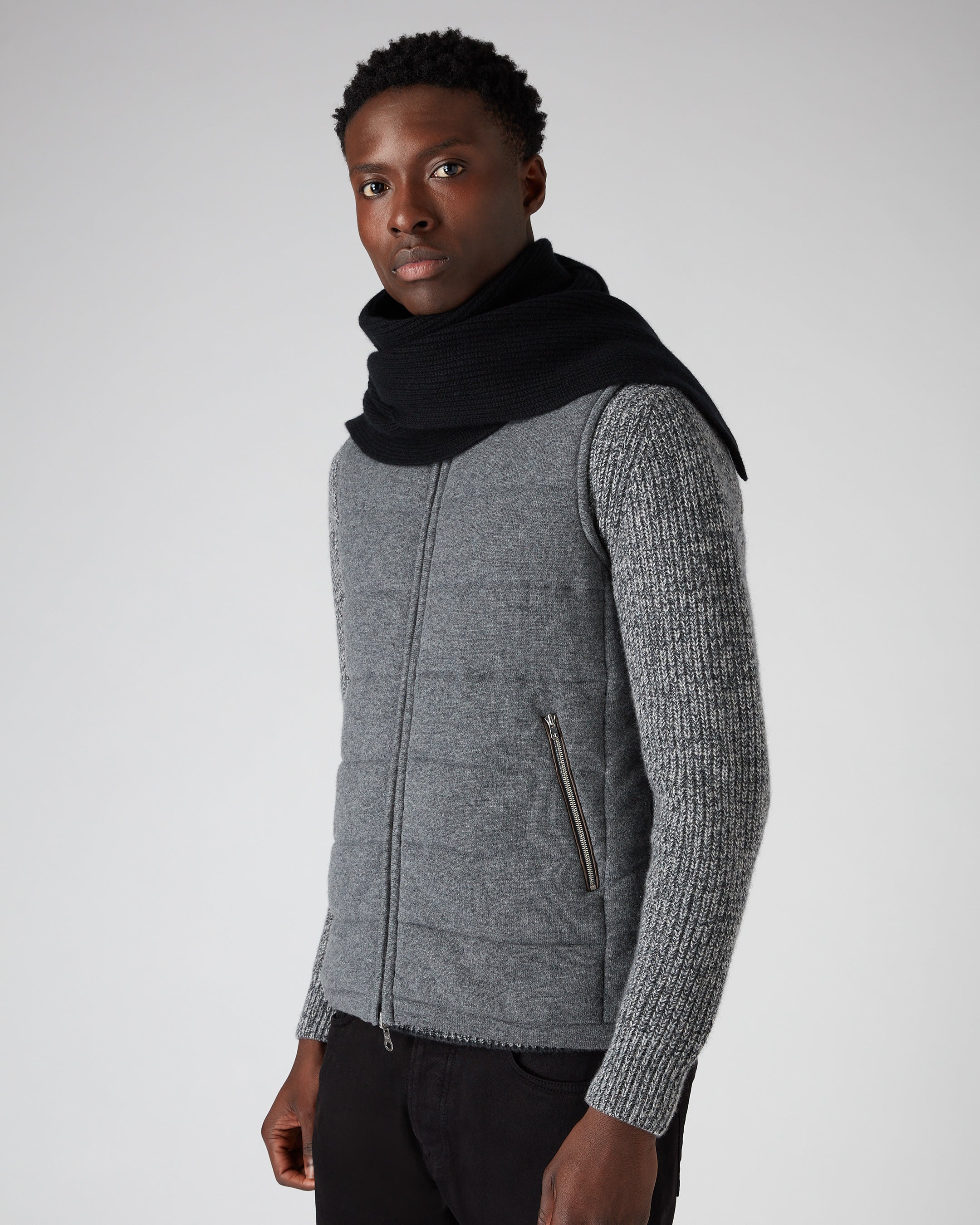 Luxury Unisex Ribbed Cashmere Scarf - Soft Winter Warm Black Wool Wrap for Men & Women - Perfect for Cold Weather, Office & Outdoor Activities