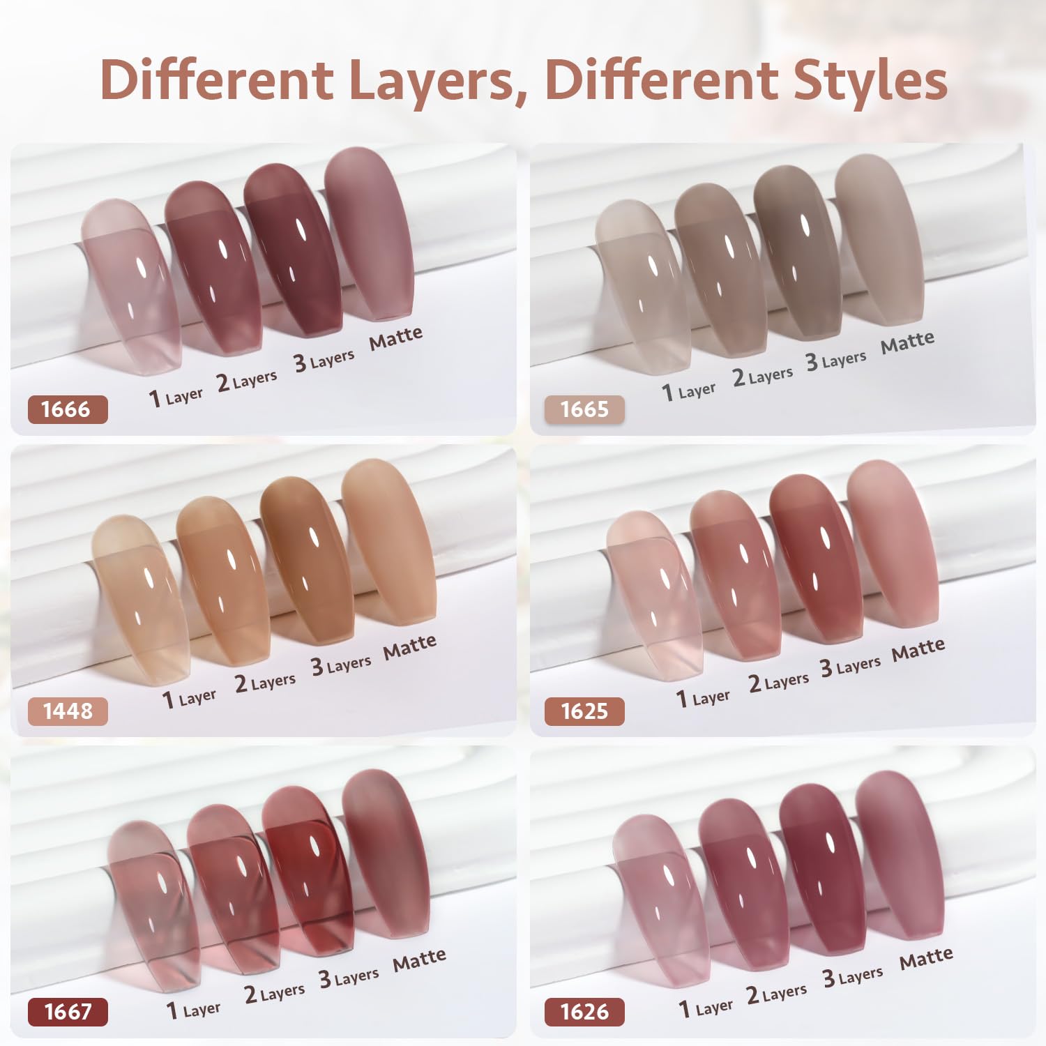 GAOY Jelly Pink Nude Gel Nail Polish Set - 6 Transparent Colors Sheer Red Brown Soak Off UV LED Light Cure Gel Polish Kit for Salon & DIY Nail Art at Home | Perfect for Manicures, Pedicures & Professional Nail Designs