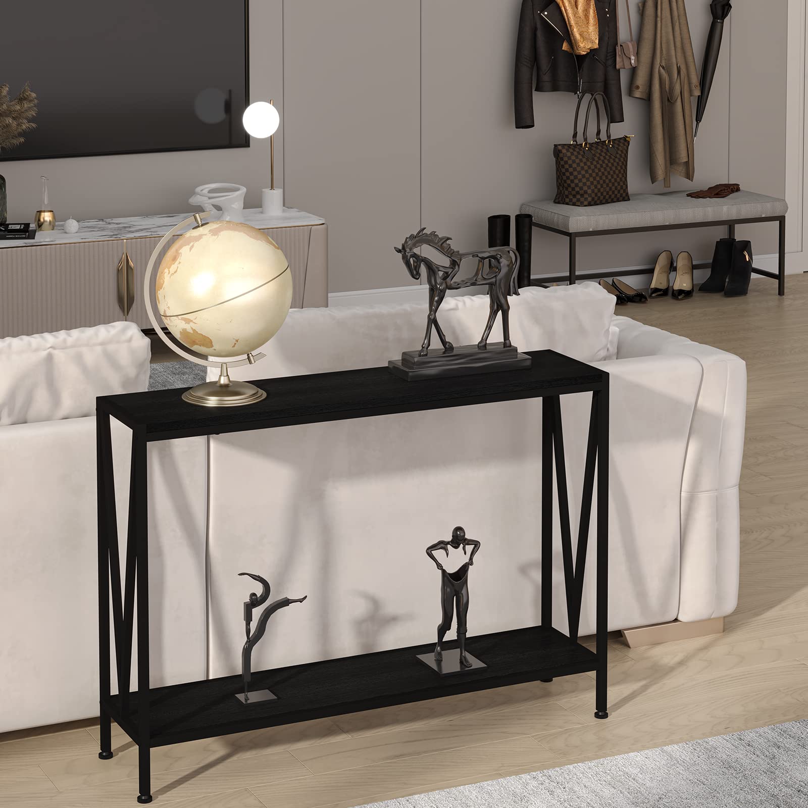 GAOMON Black 2-Tier Narrow Sofa Console Table with Storage - Entryway, Living Room & Office Organizer | Perfect Behind Couch, Hallway or Small Space Furniture