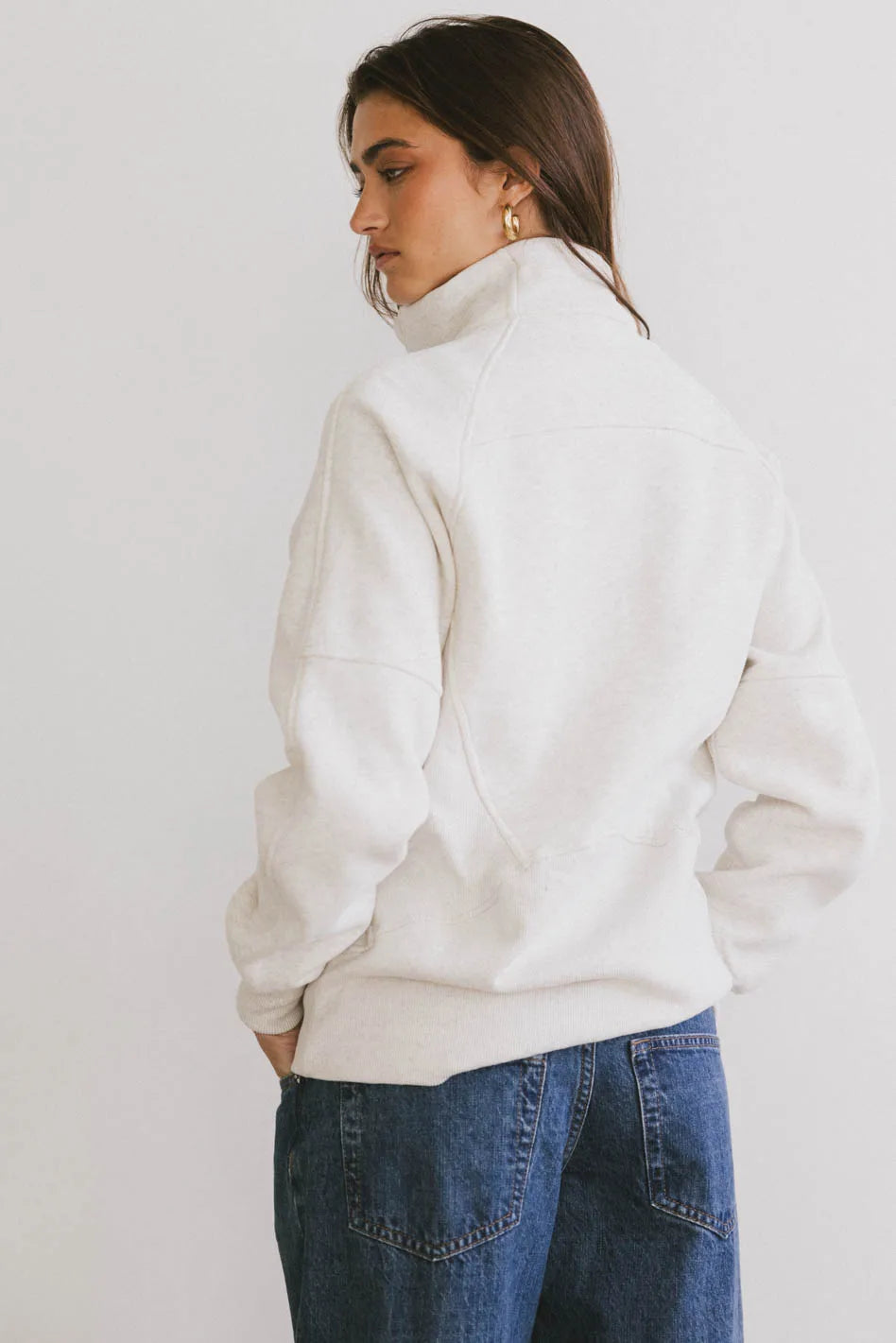 Krista Half Zip Sweatshirt in Bone - Women's Casual Pullover Fleece Top for Fall & Winter | Cozy Loungewear, Outdoor Activities & Layering
