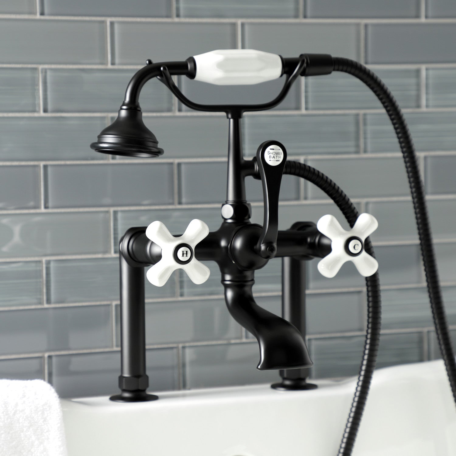 Vintage Matte Black Clawfoot Tub Faucet with Hand Shower - 3-Handle 2-Hole Deck Mount Bathroom Fixture for Antique Style Bathrooms | Perfect for Classic Home Renovation & Luxury Spa Experience