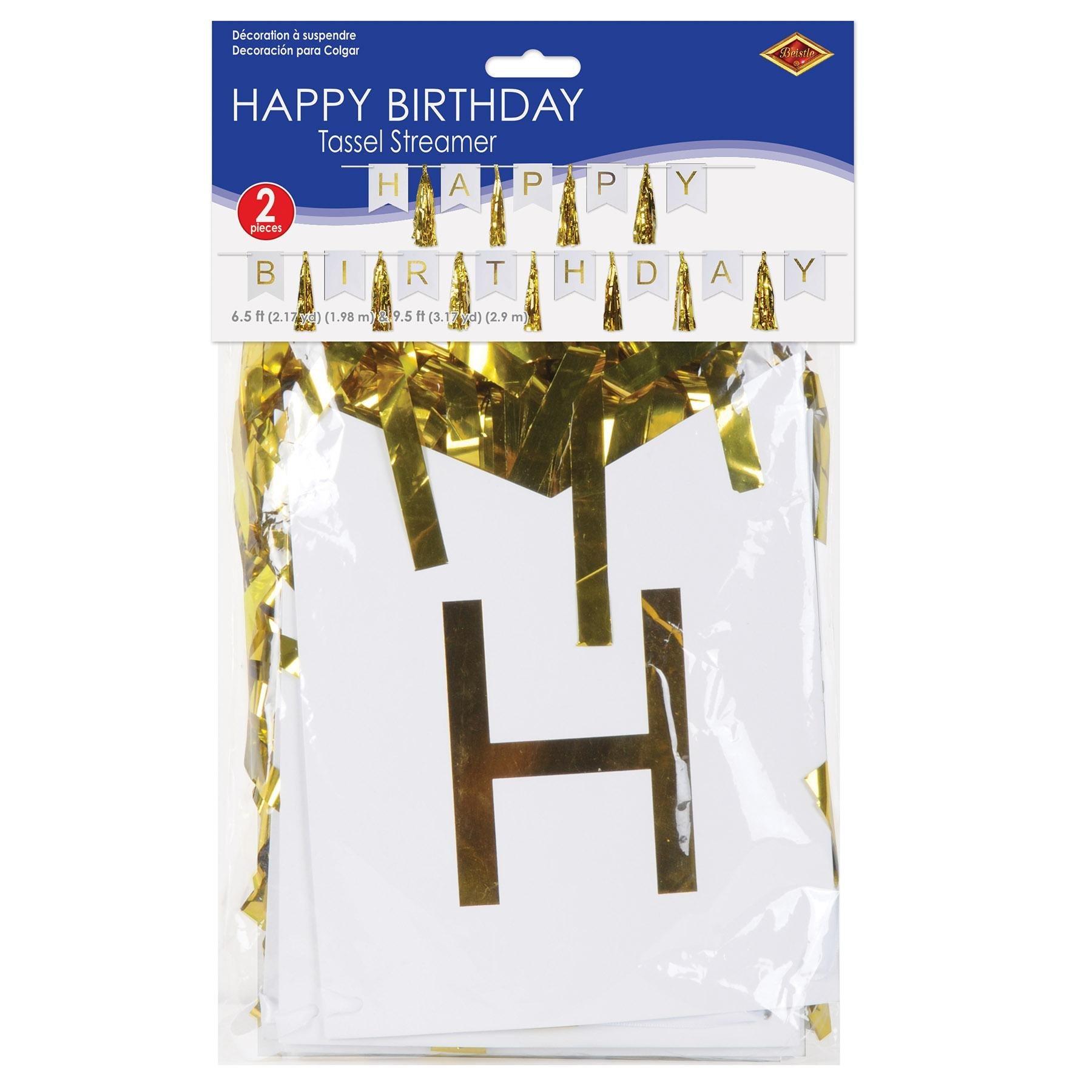 12 Pack Gold and White Happy Birthday Party Tassel Streamers - Premium Party Decorations for Birthday Celebrations, Baby Showers & Special Events