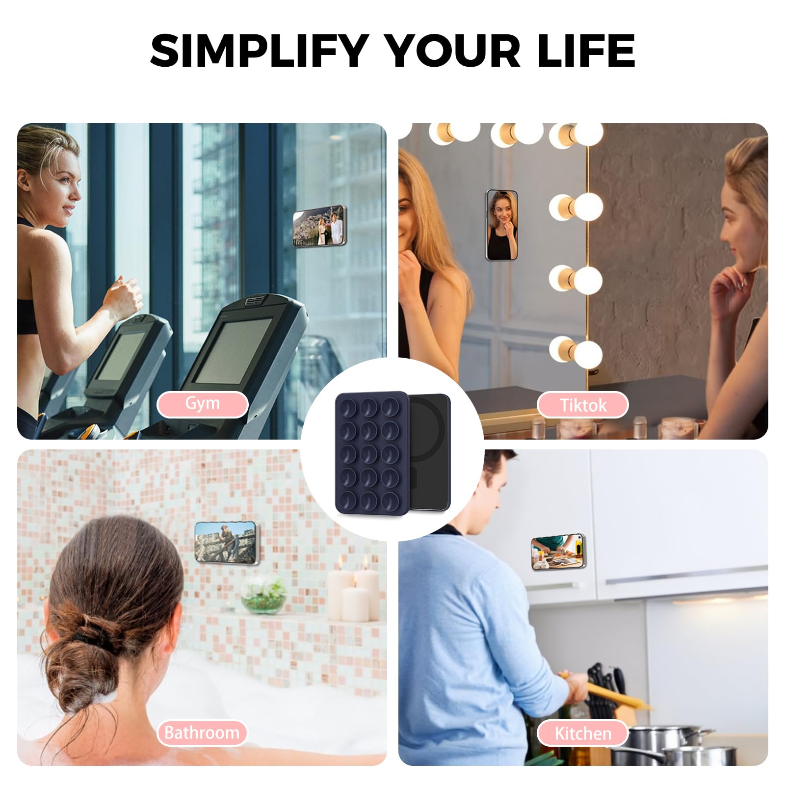 AHASTYLE Magnetic Silicone Suction Phone Case Stand for iPhone 16/15/14/13/12 Series - MagSafe Compatible Shower Phone Holder with Mirror for TikTok Videos, Selfies & Hands-Free Viewing in Car, Kitchen, Bathroom