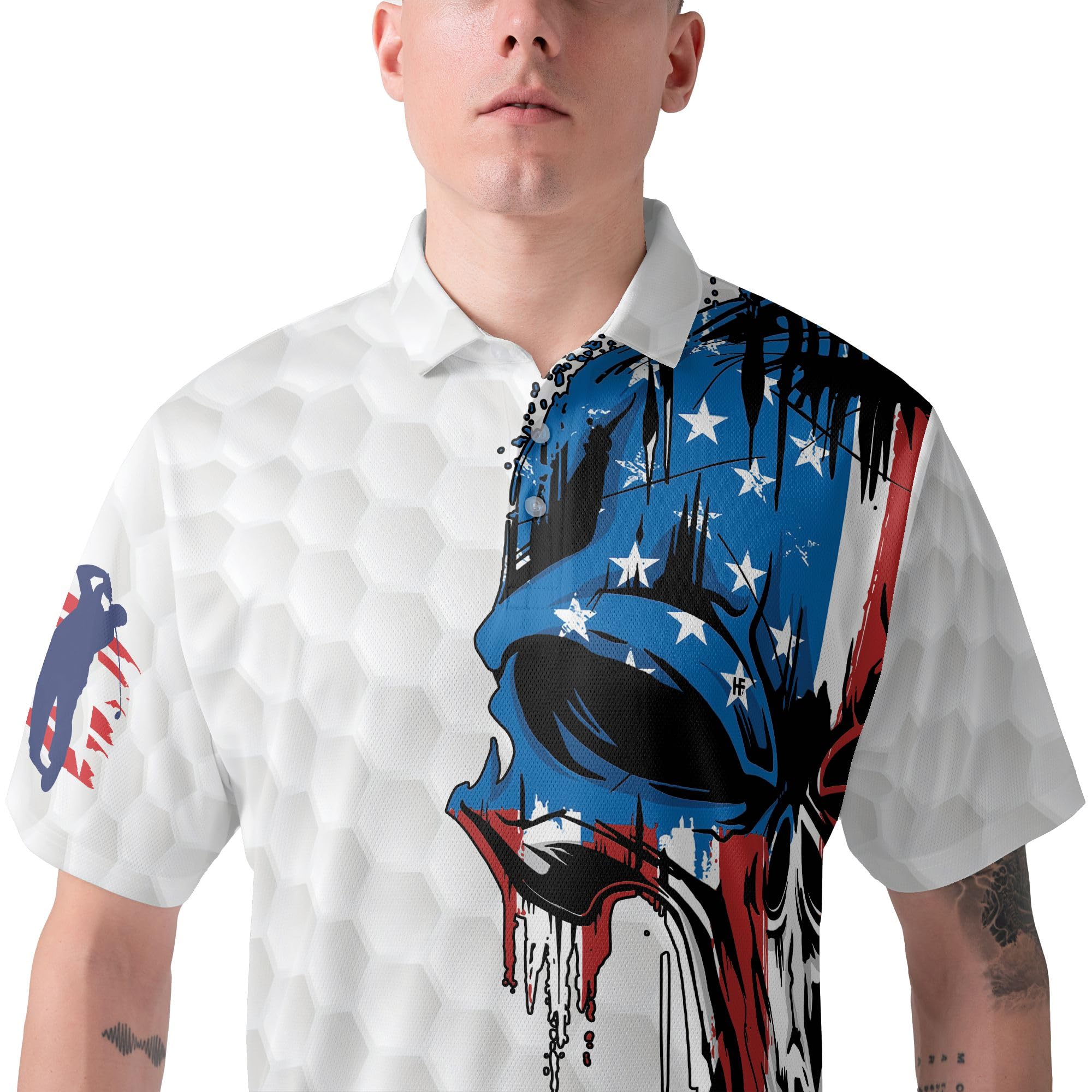 HYPERFAVOR Patriotic American Flag Golf Polo Shirts for Men - Short Sleeve Moisture-Wicking Performance Shirt - Perfect for Golf, BBQ, and 4th of July Celebrations