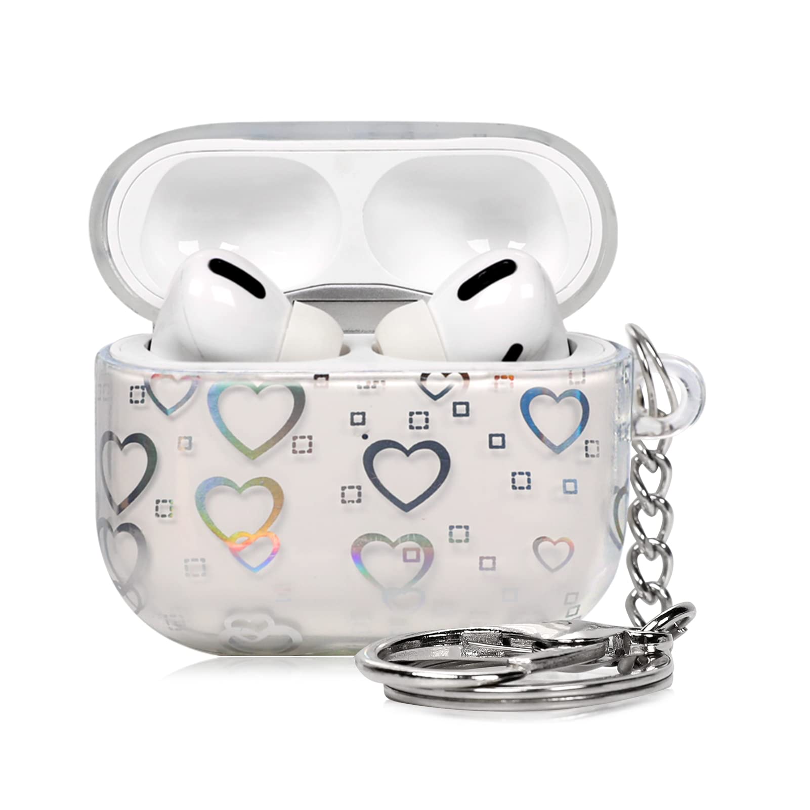 Sparkly Heart Laser Cute AirPods Pro Case - Soft TPU Protective Cover for Girls & Women with Bonus Mental Ring | Compatible with AirPods Pro | Perfect Gift for Valentine's Day, Birthday & Everyday Use