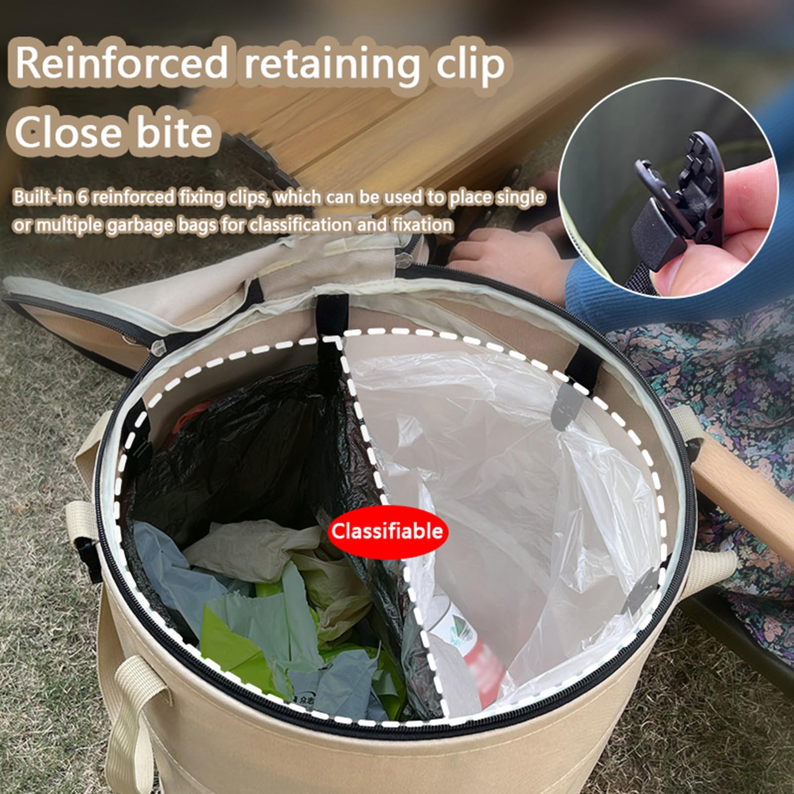 Pop Up Camping Trash Can with Lid - 24 Gallon Collapsible Garbage Bin with Sorting Clips | Reusable Yard Waste Bag for Garden, Lawn & Leaf Collection | Perfect for Outdoor Camping, Picnics & Backyard Cleanup (Beige Coffee)